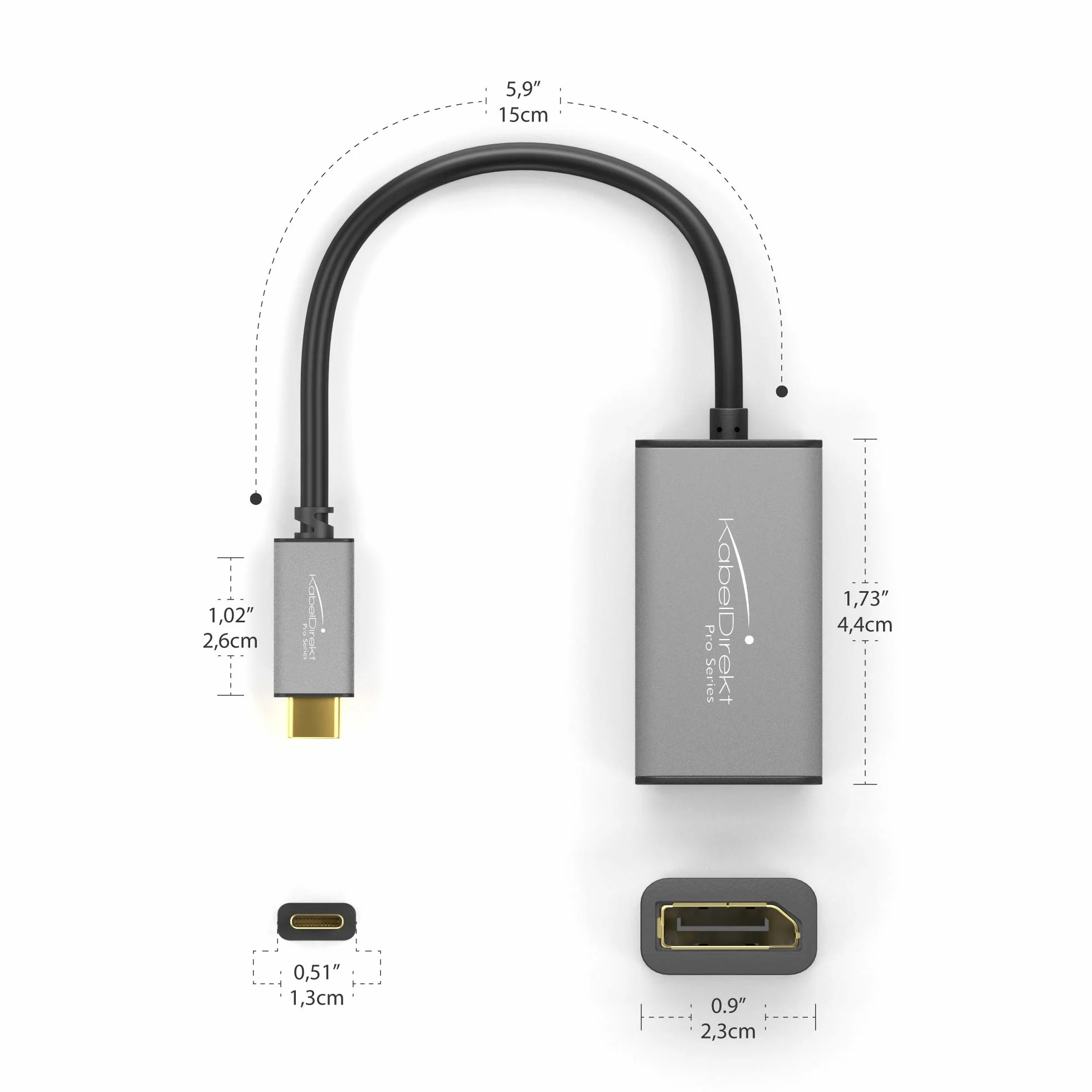 KabelDirekt – Adapter USB C do DisplayPort DP – 0,15m (4K/60Hz, USB C 3.1 i złącze Thunderbolt 3, produkt przeznaczony do MacBooków Pro 2016/2017, MacBooka 12”)