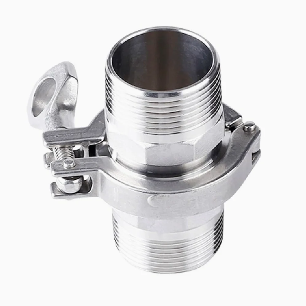 Adapter z tulejką gwintowaną ze stali nierdzewnej 304 z potrójnym zaciskiem i uszczelką — złącze rurowe do instalacji sanitarnych(FIP DN40 clamp64)