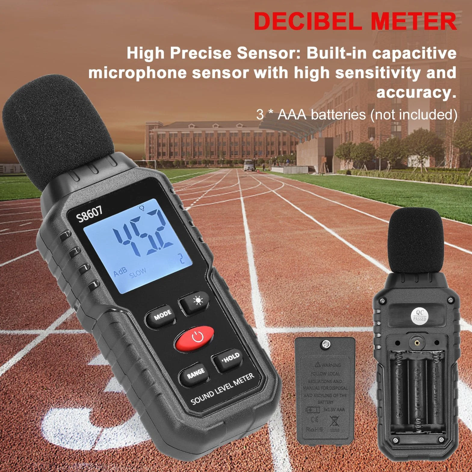 Miernik Decybeli Miernik Poziomu Dźwięku z Wyświetlaczem LCD, 30 do 130 DB Urządzenie do Pomiaru Hałasu Audio Cyfrowy Miernik Poziomu Dźwięku 31,5 Hz-8 KHz Miernik Hałasu w
