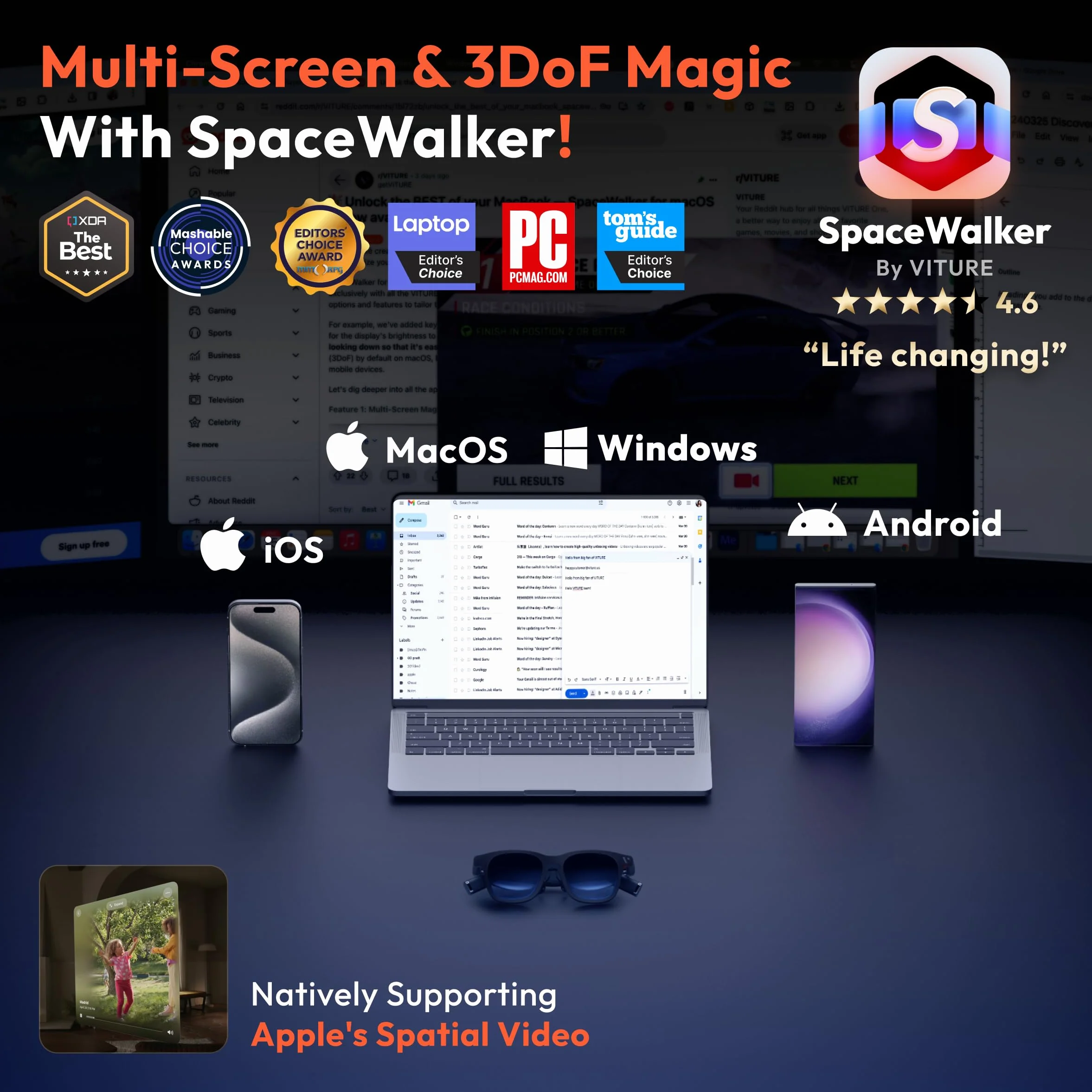 VITURE Pro Okulary XR/AR 135" 120Hz 1000Nits Harman Dźwięk Elektrochromowa dla iPhone Android Mac PC Steam Deck Switch 2