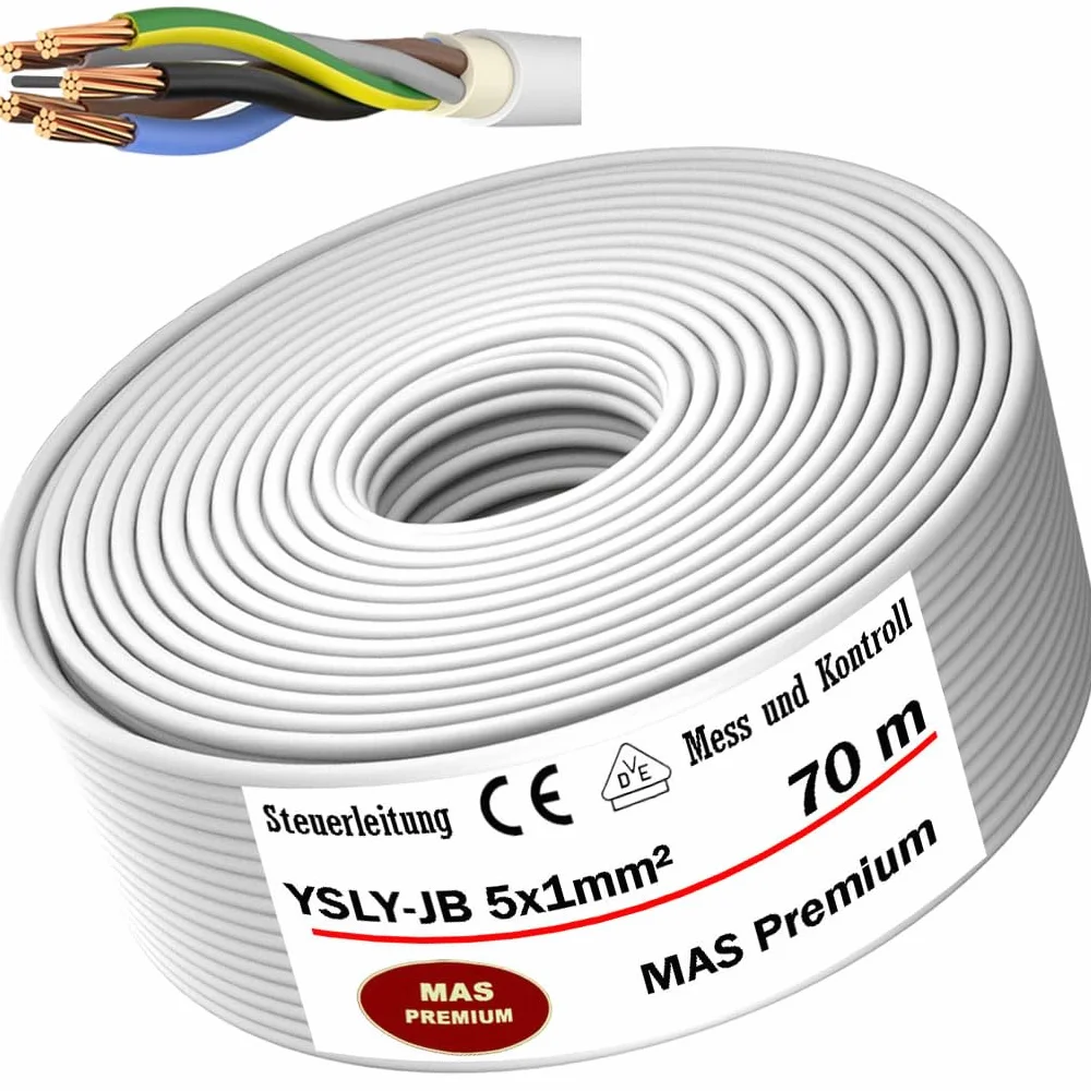 YSLY-JB 5 x 1 mm², elastyczny kabel sterujący, szary, przewód pomiarowy, kontrolny i regulacyjny, do obrabiarek, przewód sterujący, skrzynka do ładowania e-samochodu, przyłącze do stacji ładującej (70