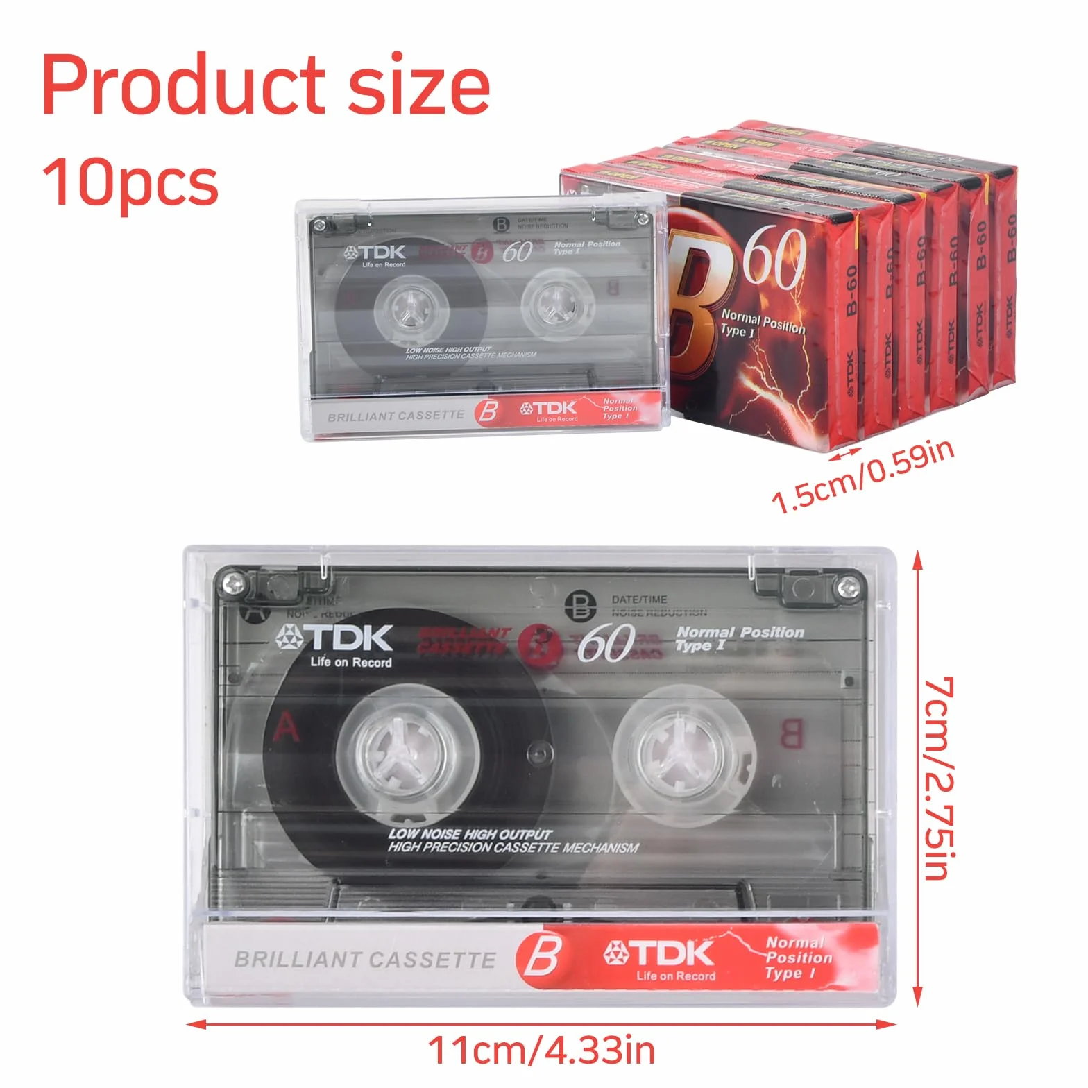 Kasety audio 60 minut Low Noise puste przezroczyste etui 10 sztuk
