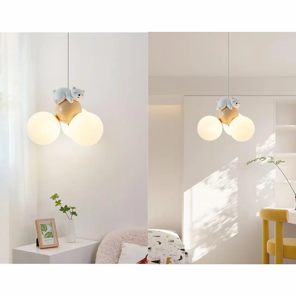 Lampa wisząca LED kreskówka balon śpiący niedźwiedź żyrandol sufitowy do pokoju dziecięcego