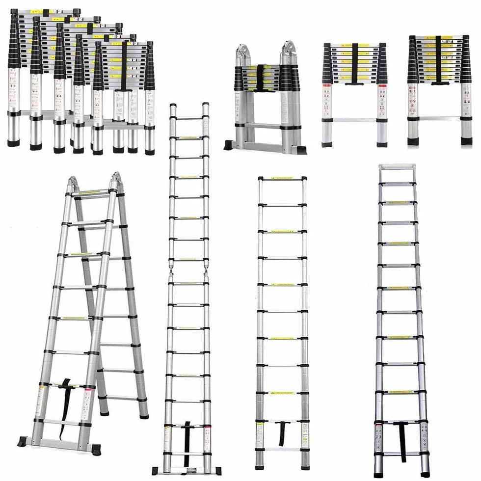 Drabina teleskopowa ze stali nierdzewnej, nośność 150 kg, certyfikat EN131, 3,8 m (1,9 m + 1,9 m), przenośna drabina