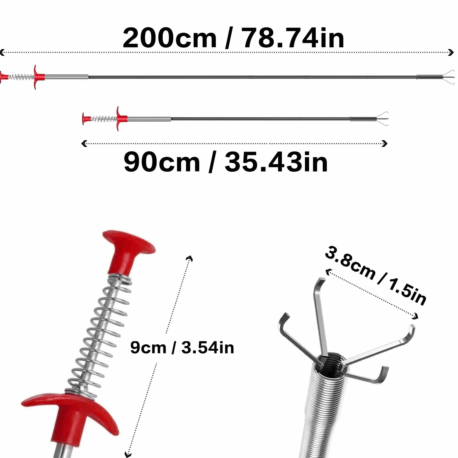 200 cm/90 cm elastyczny chwytak pazurowy, 2 sztuki, spirala do czyszczenia rur, spirala odpływowa, szczypce chwytak, teleskopowy oczyszczacz odpływów, spirala toaletowa, teleskopowy chwytak do kuchni
