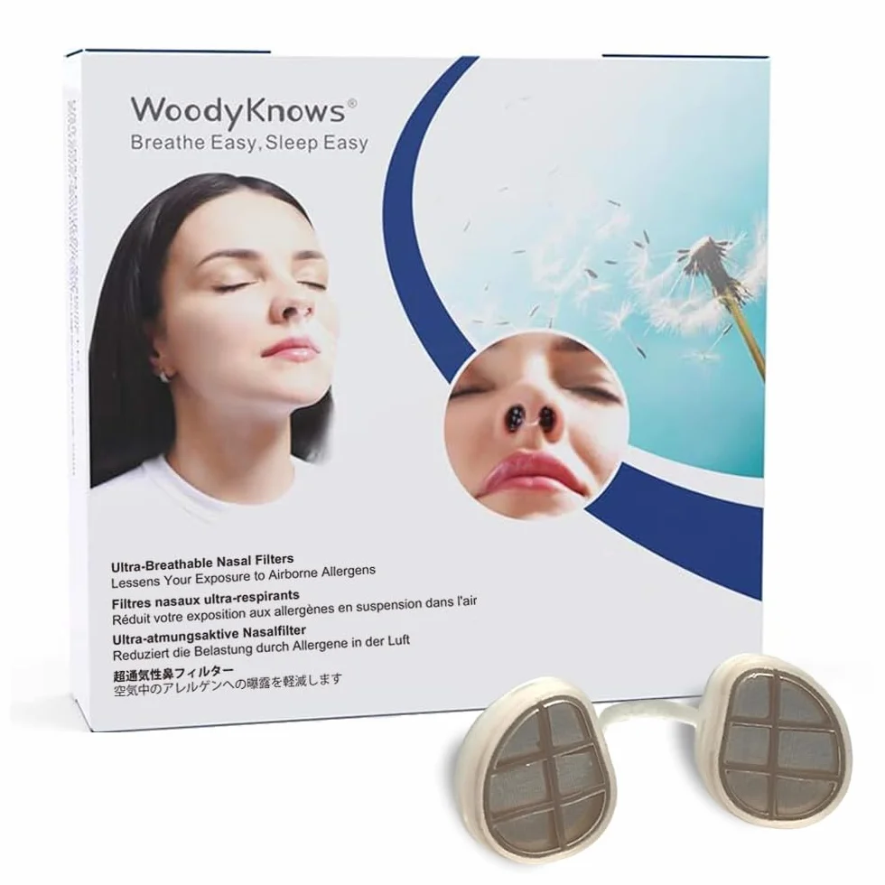 Filtry nosowe Ultra-Breathable firmy WoodyKnows, pomagające w sezonowych i alergicznych alergiach (okrągłe, L, 6 sztuk)