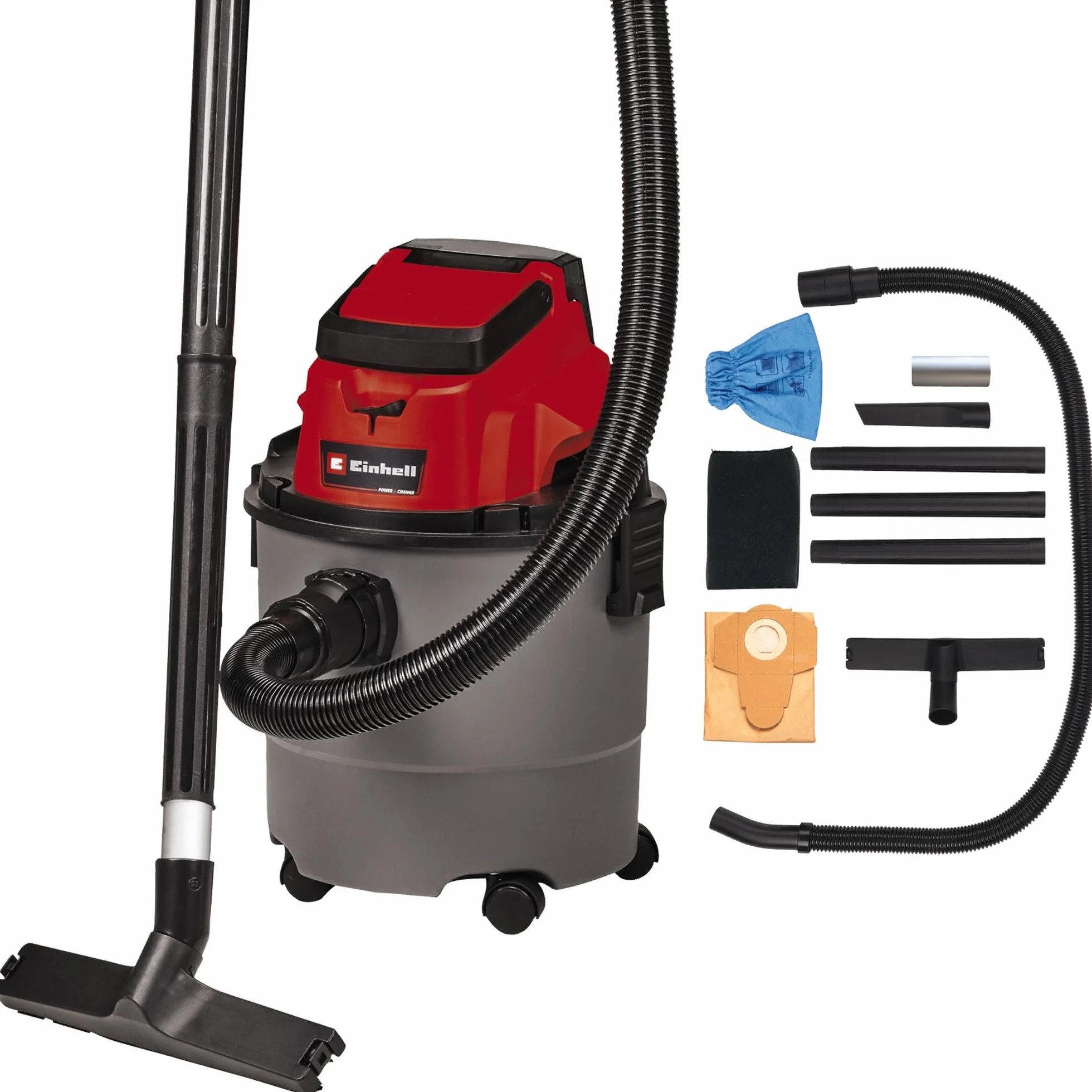 Einhell TC-VC 18/15 Li-Solo akumulator Power X-Change 18/15 odkurzacz do cieczy (18 V, komora 15 l, podciśnienie 80 mbar, wąż 150 cm, funkcja dmuchania, bez baterii i ładowarki)