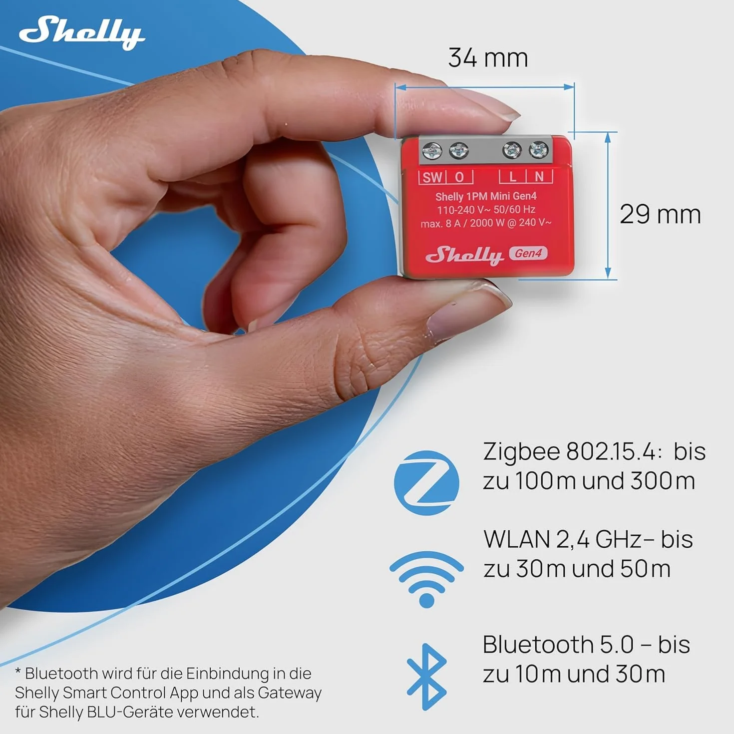 Shelly 1PM Mini Gen4, inteligentny przełącznik przekaźnikowy zasilany Wi-Fi, 1 kanał, 8 A, pomiar mocy, automatyka domowa, nie wymaga koncentratora, Alexa, Apple HomeKit & Google Home, Zigbee & Matter