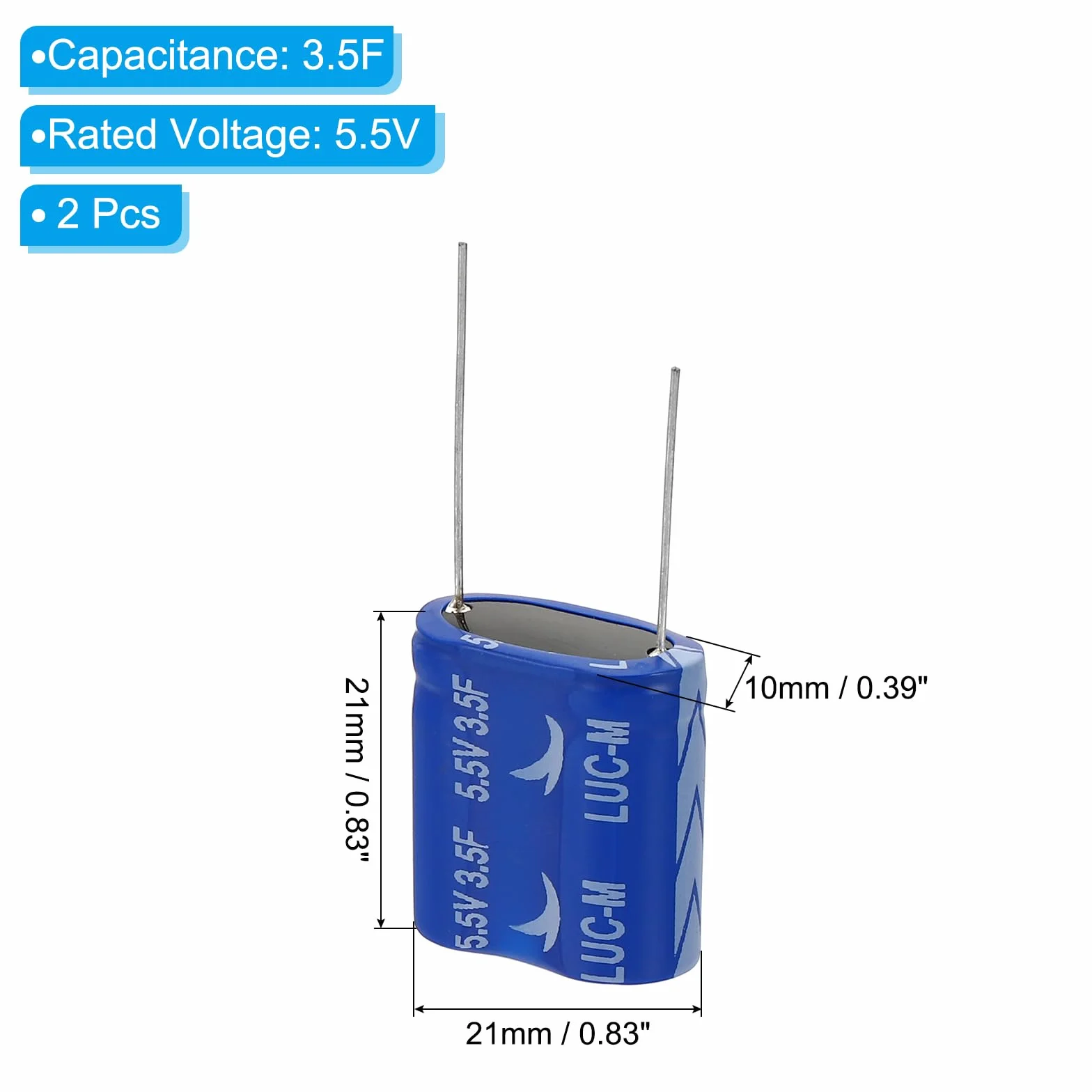 PATIKIL 2 sztuki 5,5 V 3,5 F superkondensator 0,83 x 0,39 x 0,83" aluminiowy superkondensatory typ nawijania magazynowanie energii do magazynowania energii na pokładzie