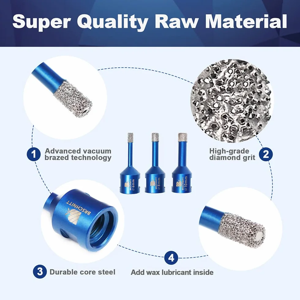Wiertło diamentowe 6mm 8mm 10mm, BRSCHNITT M14 lutowane próżniowo diamentowe wiertło rdzeniowe Otwornica do płytek kamionkowych gres ceramiczny marmurowy granitowy wiercenie (3 sztuki/zestaw)