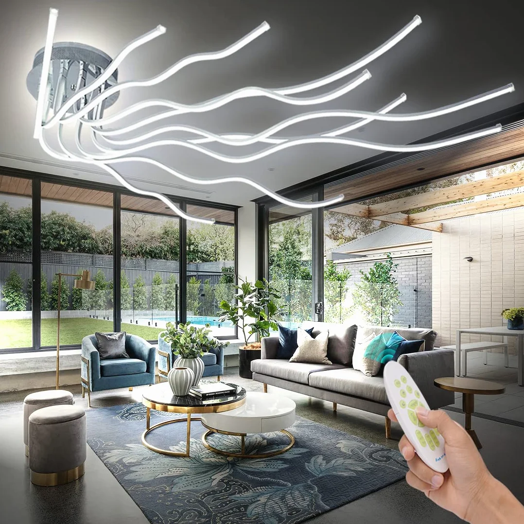 Lampa sufitowa LED L140 cm, 10 gałęzi, nowoczesna, ściemniana z pilotem, 3000 K-6500 K, do salonu, 138 W