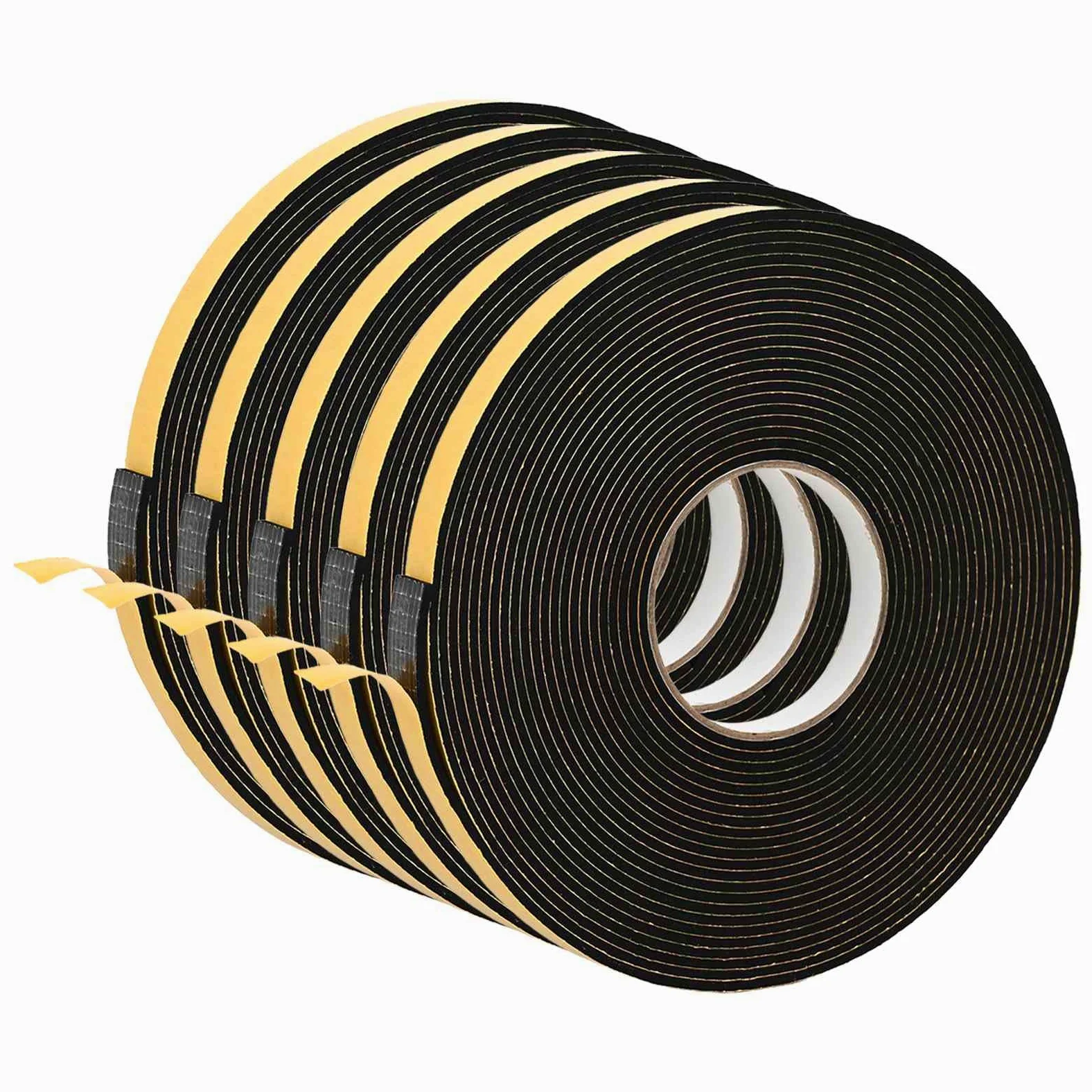 Samoprzylepna taśma piankowa z pianki CR 20 mm x 10 m czarna, zestaw 5 sztuk do uszczelniania drzwi, okien, ścian, rur, elastyczna taśma uszczelniająca chroniąca przed kurzem i wyciekami