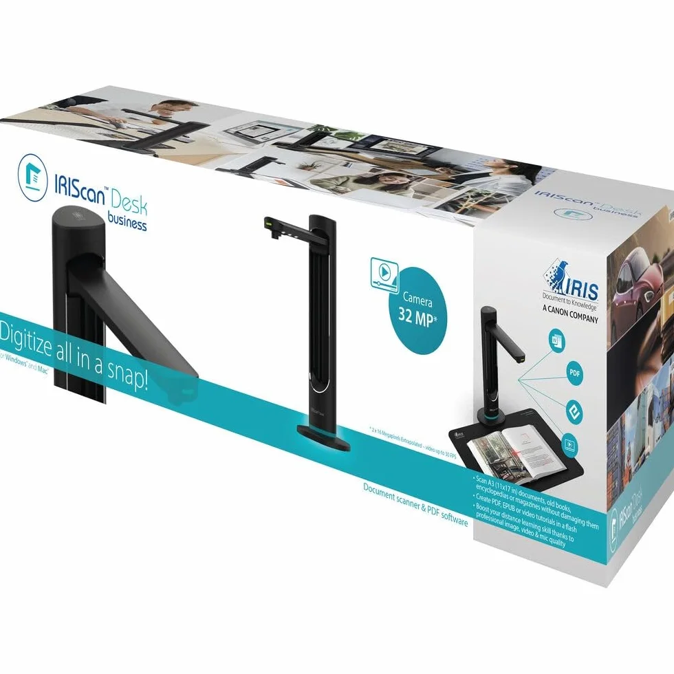 IRIScan Biurko 6 Biznes Przenośny Skaner A3 30 PPM USB OCR 138 Wizualizator AI Spłaszczenie Krzywizny Książki