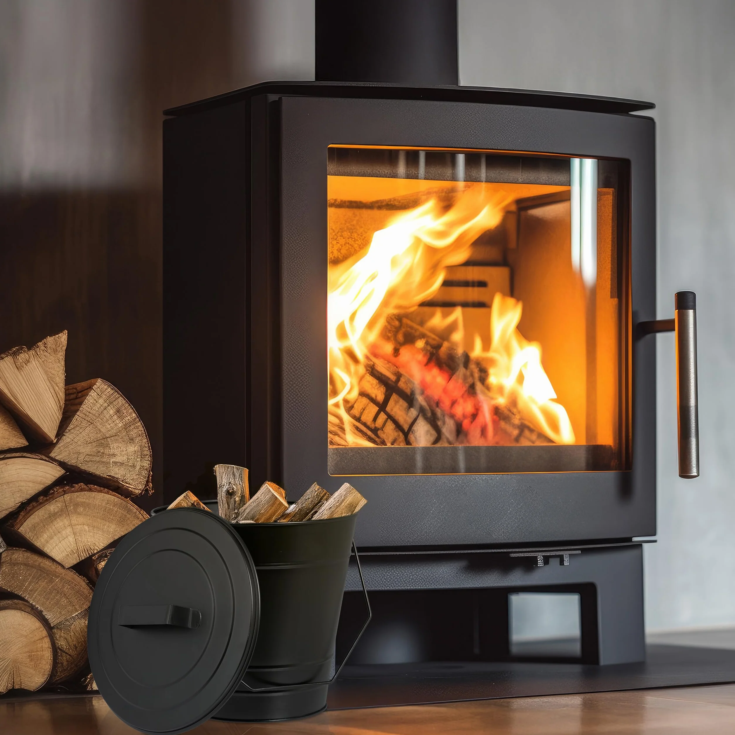 Relaxdays Pojemnik na popiół z pokrywką, uchwyt, 7 litrów, żelazo, pojemnik na węgiel i popiół, kominek, piec, wiadro na węgiel, czarny