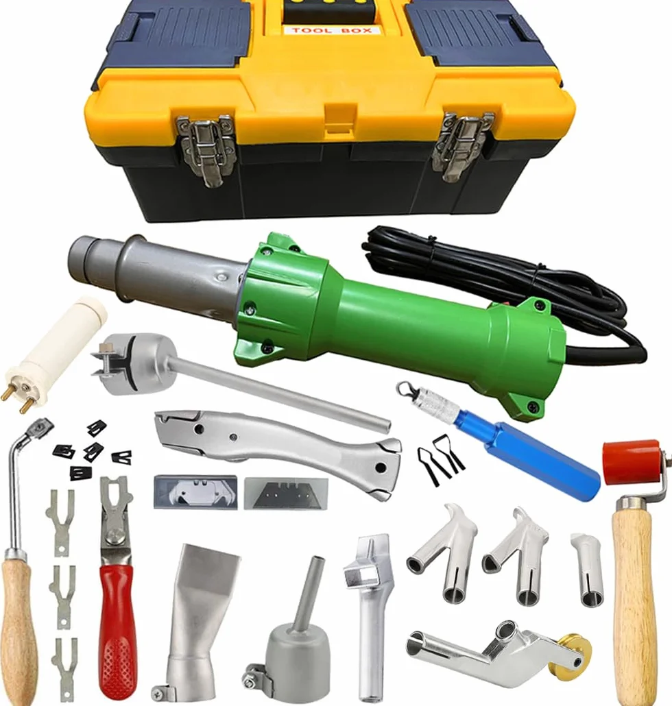 Pistolet na gorące powietrze 1600 W, spawarka z tworzywa sztucznego PVC TPO, oświetlenie LED, z zestawem do spawania motyla, dysze spawalnicze, zestaw do przycinania powłok