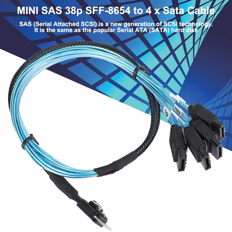 Kabel Mini SAS 38p 12Gb/s SFF-8654 do 4 x SATA, wewnętrzny do serwera