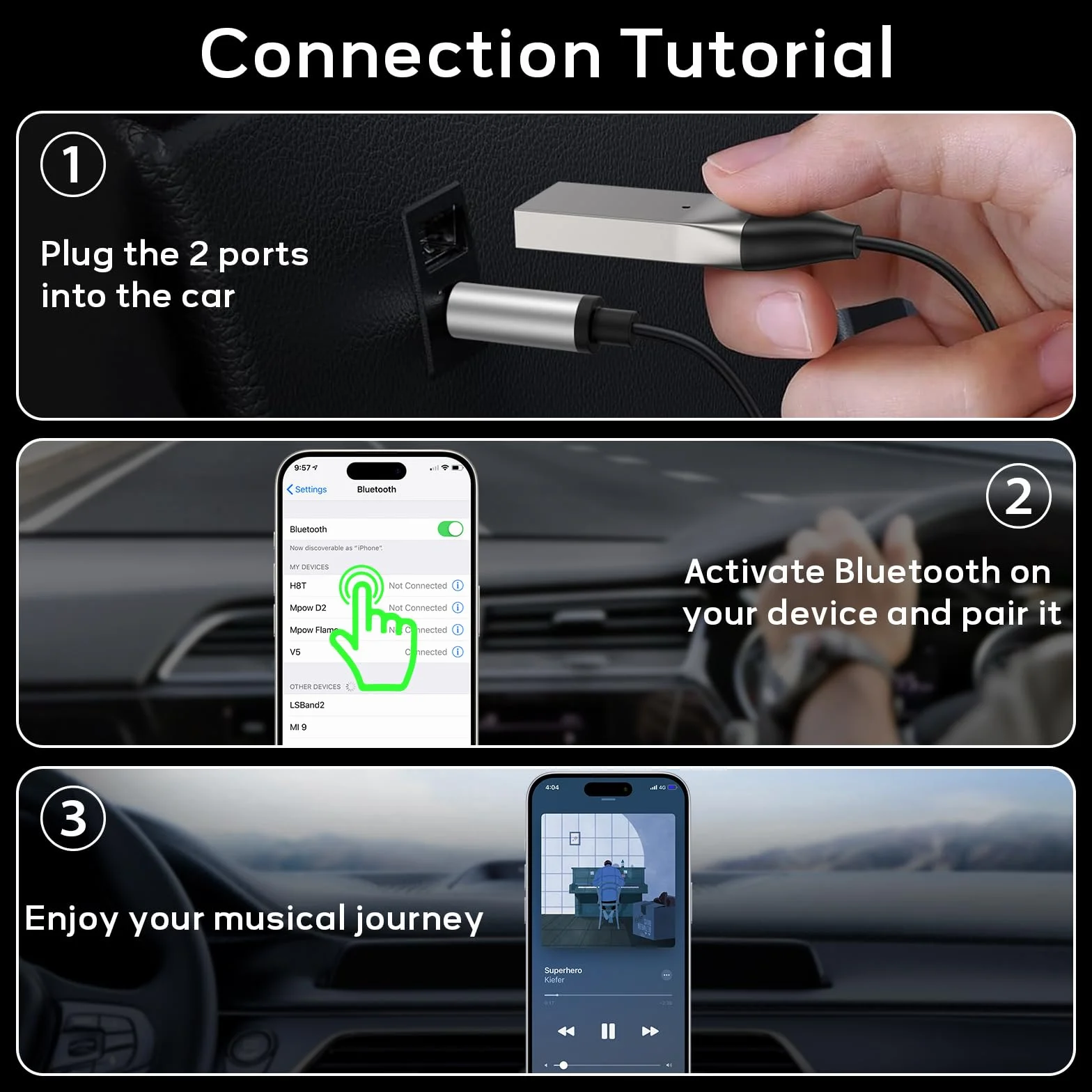 Tobfit Adapter USB Aux Bluetooth 5.3 Jack 3,5 mm AUX odbiornik jack do rozmów telefonicznych i bezprzewodowej muzyki do samochodu z portem USB, głośnikiem, wzmacniaczem