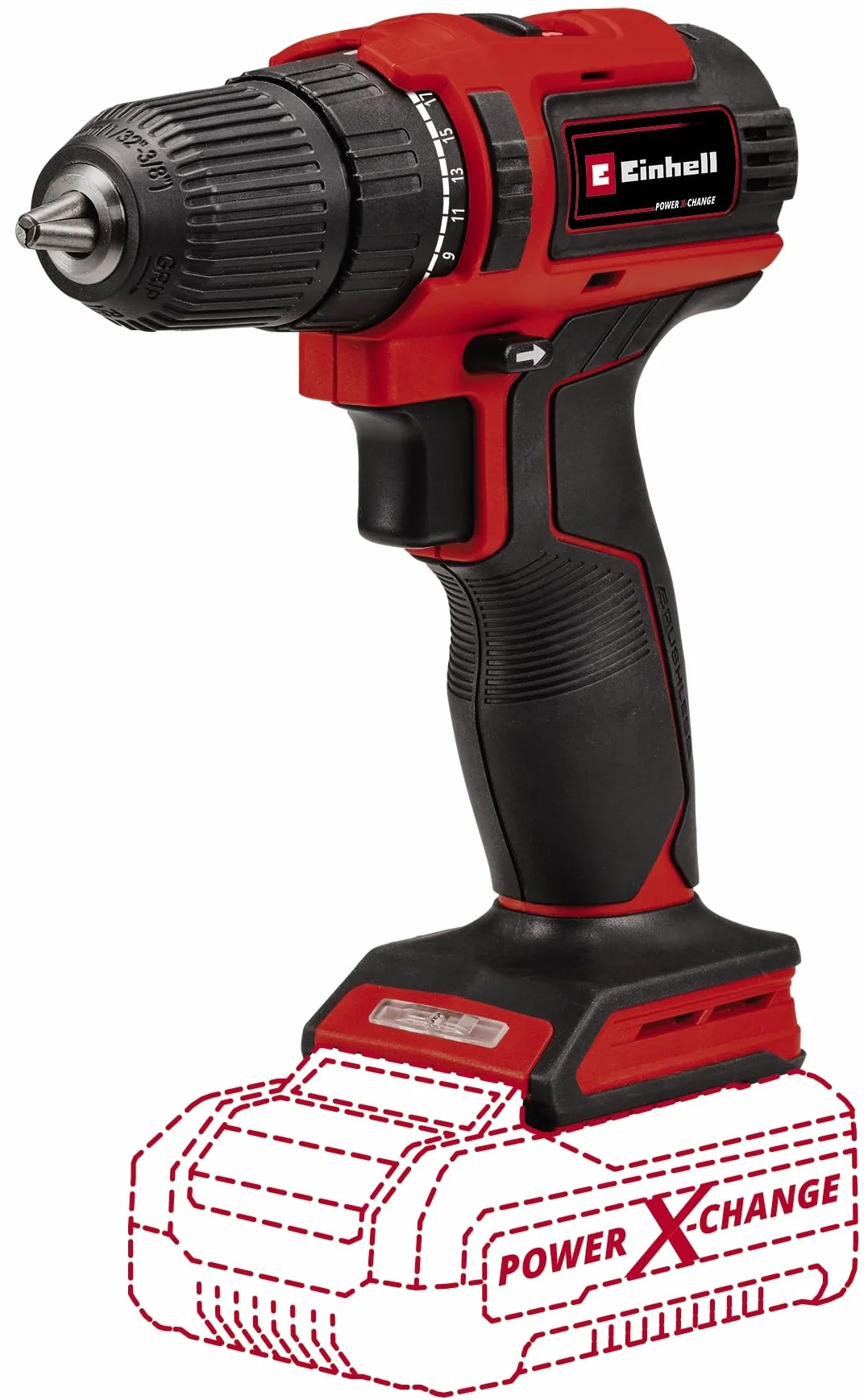 Einhell TE-CD 18/40 Li BL - Wiertarka akumulatorowa Solo Power X-Change, zasilana bateryjnie (Li-ion, 18 V, 40 Nm, silnik bezszczotkowy, elektronika prędkości, dostarczana bez akumulatorów i bez ładowarki), czarna, czerwona