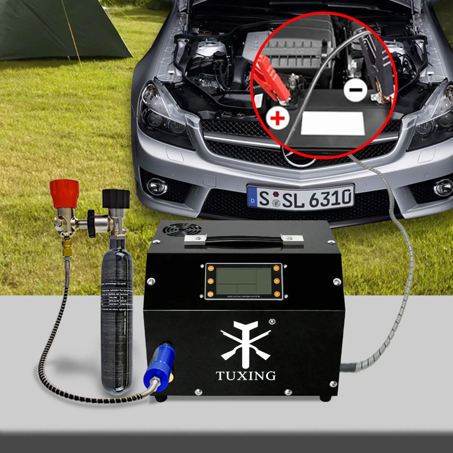 TUXING PCP 4500Psi Sprężarka powietrza wysokociśnieniowa z automatycznym zatrzymaniem, wyświetlacz LCD, chłodzenie wodą