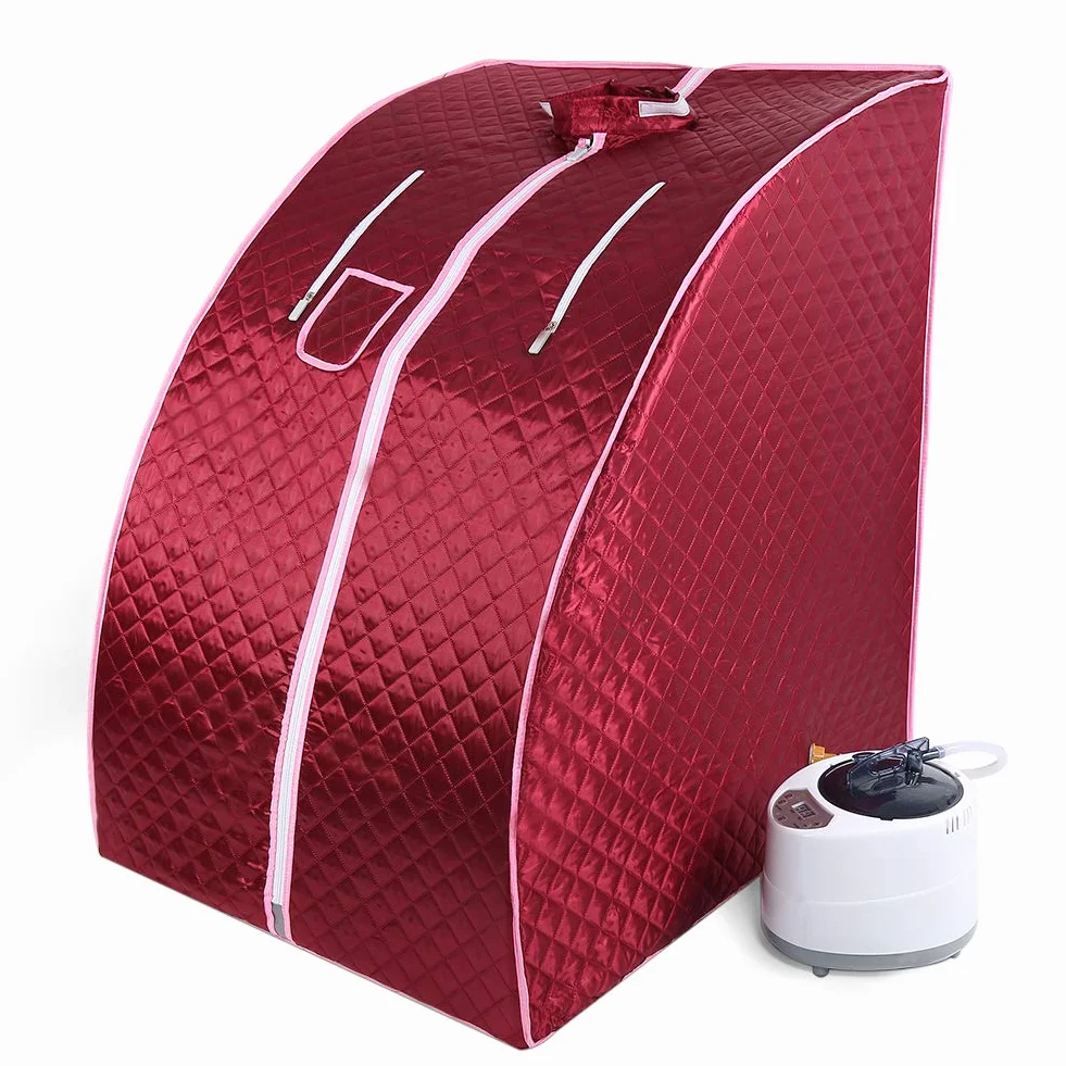 Sauna parowa do domu z namiotem i pilotem, generator pary SPA, 75x35x25 cm, czerwona