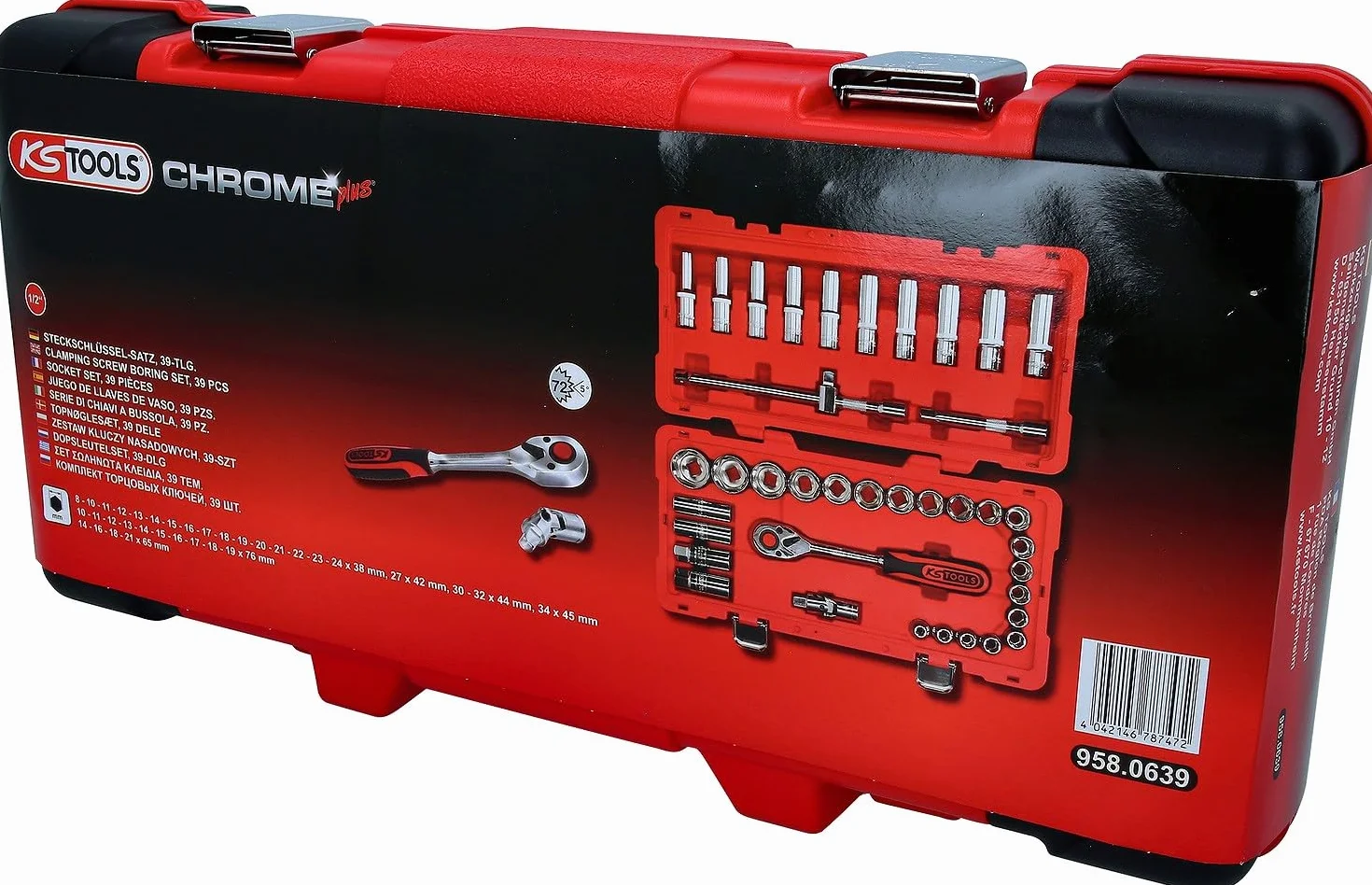 KS Tools 958.0639 CHROMEplus Zestaw podw. kluczy nasadowych,39-szt, 1/2"