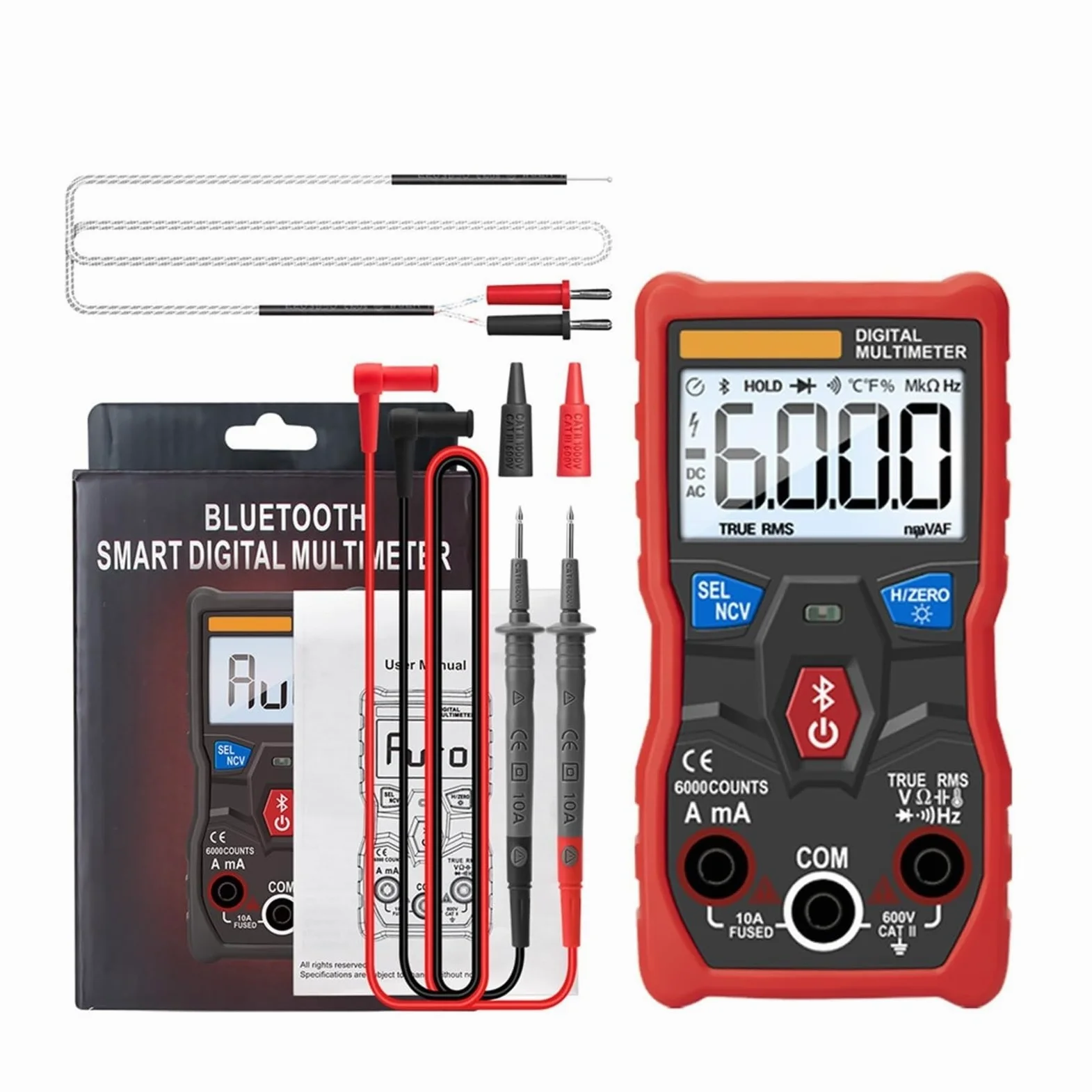 Cyfrowy 6000 Zlicza Profesjonalny Multimetr Analogowy AC/DC Prądy Mini Testery Napięcia True Bluetooth Multimetro Szybko Dokładnie Łatwy Odczyt(Red PRO)