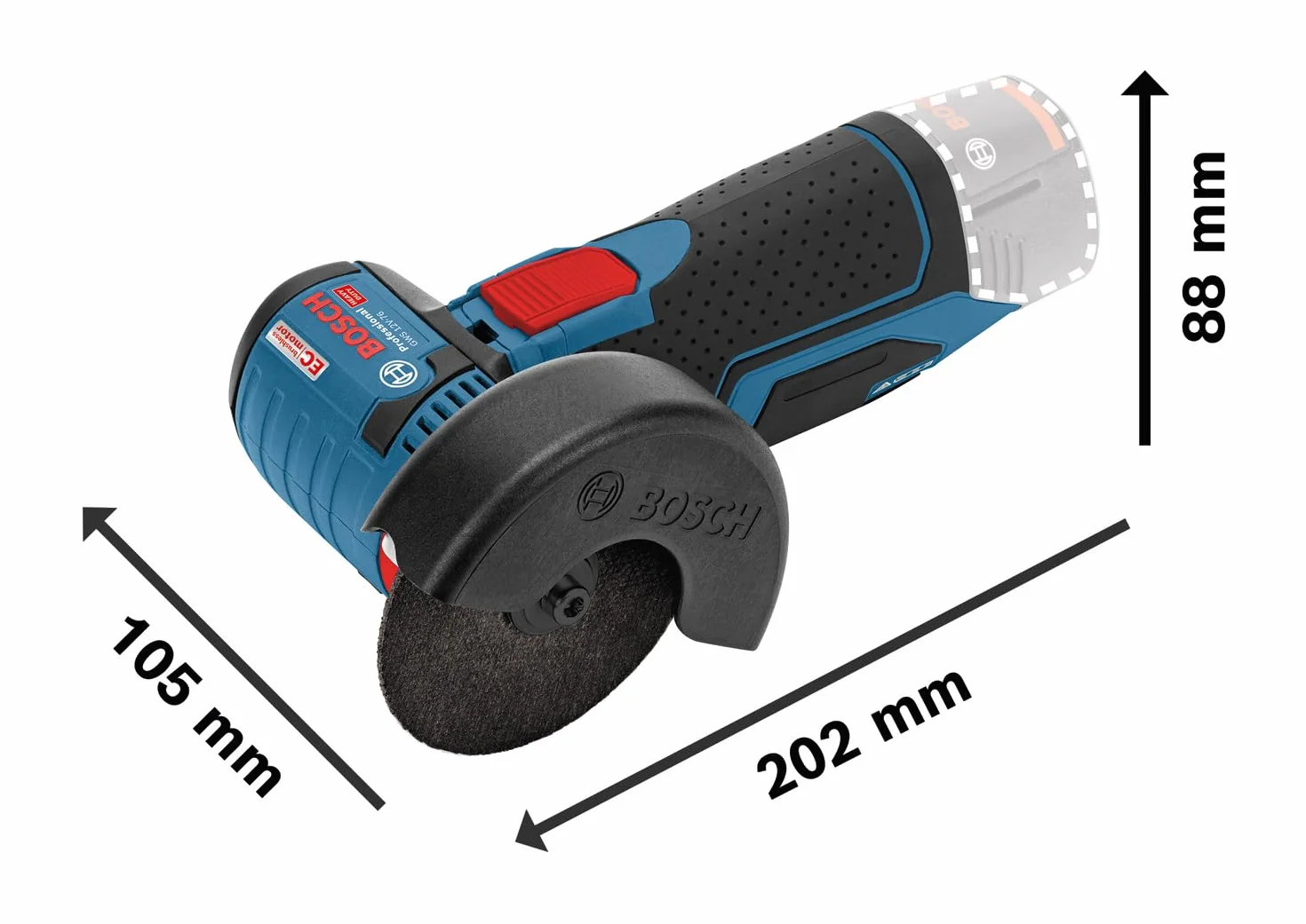 Bosch Professional system 12V: akumulatorowa szlifierka kątowa GWS 12V-76 (3 tarcze tnące, Ø tarczy: 76 mm, walizka L-BOXX)