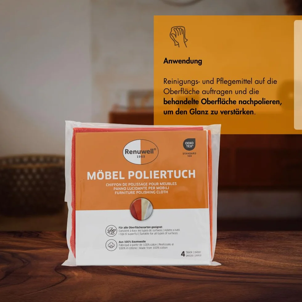 Renuwell Ściereczka do polerowania mebli 4 sztuki + regenerator mebli 500 ml zestaw ekonomiczny