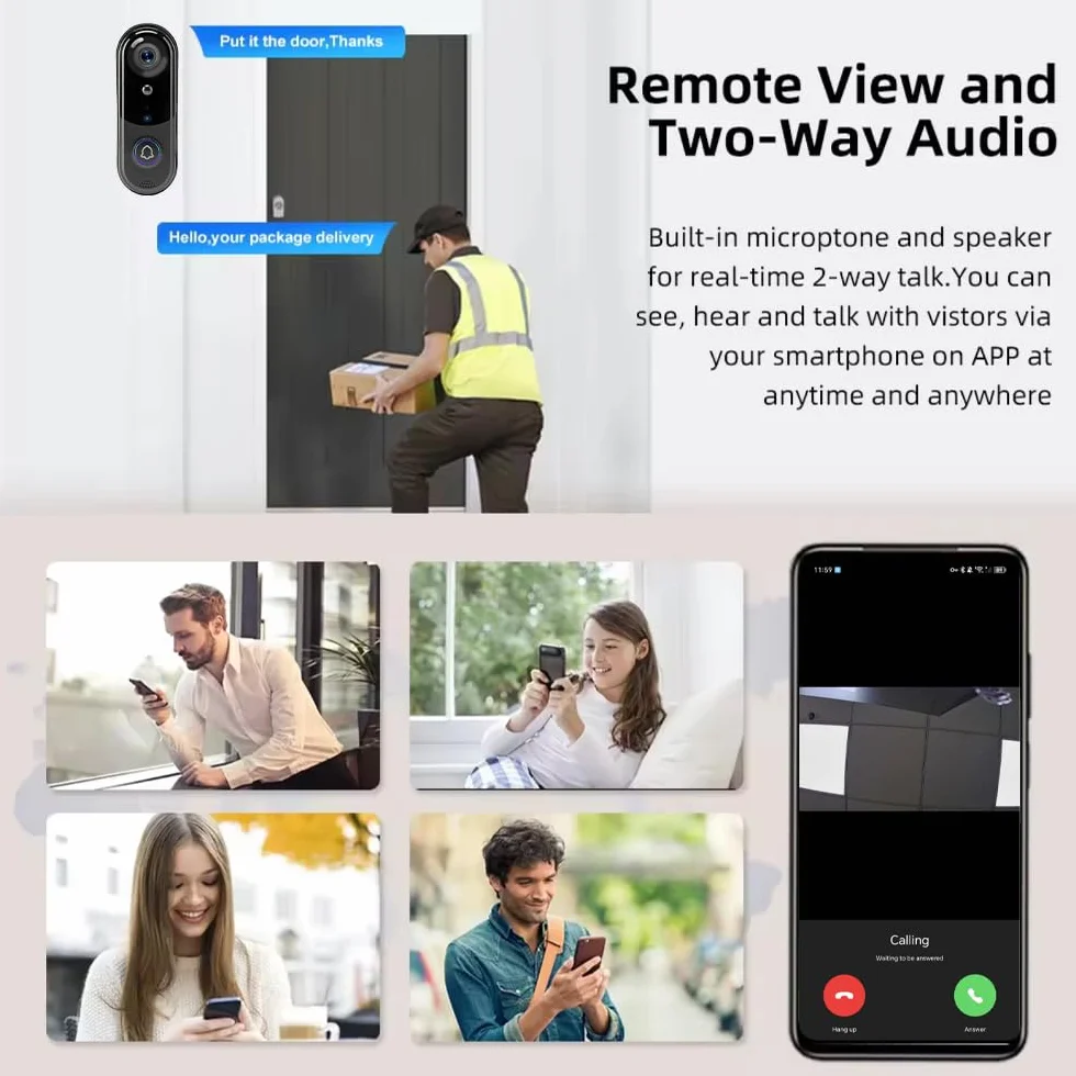 TKSTAR Smart HD 1080p kamera do drzwi wejściowych 2,4 GHz, bezprzewodowa, za pomocą aplikacji, Wi-Fi, 2-drożna komunikacja, wykrywanie ruchu, monitoring, karta pamięci, widoczność w nocy