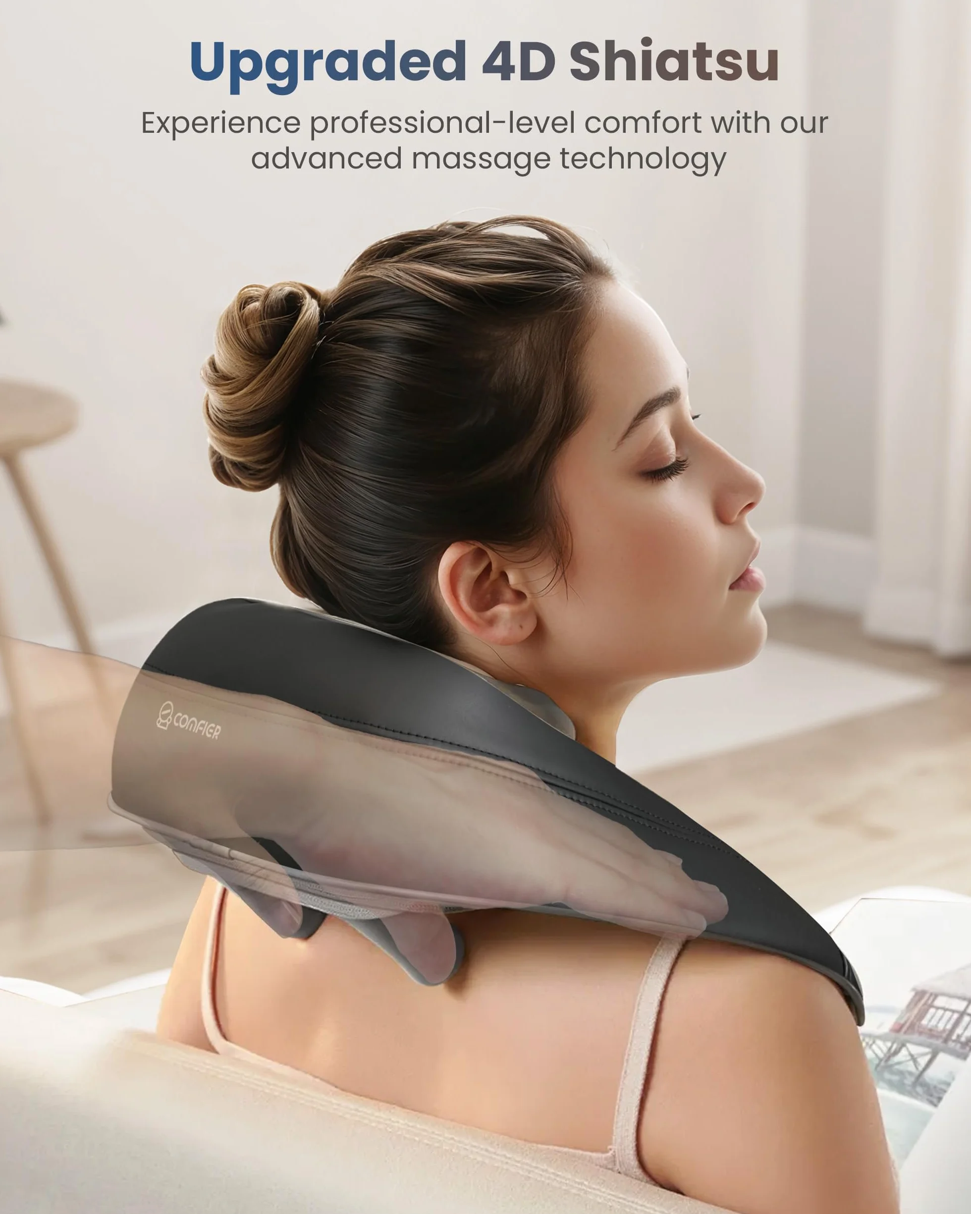 COMFIER Shiatsu urządzenie do masażu karku z ciepłem, bezprzewodowe urządzenie do masażu głębokiego ugniatania 4D, łagodzące kark, ramiona i plecy, prezent dla mężczyzn i kobiet