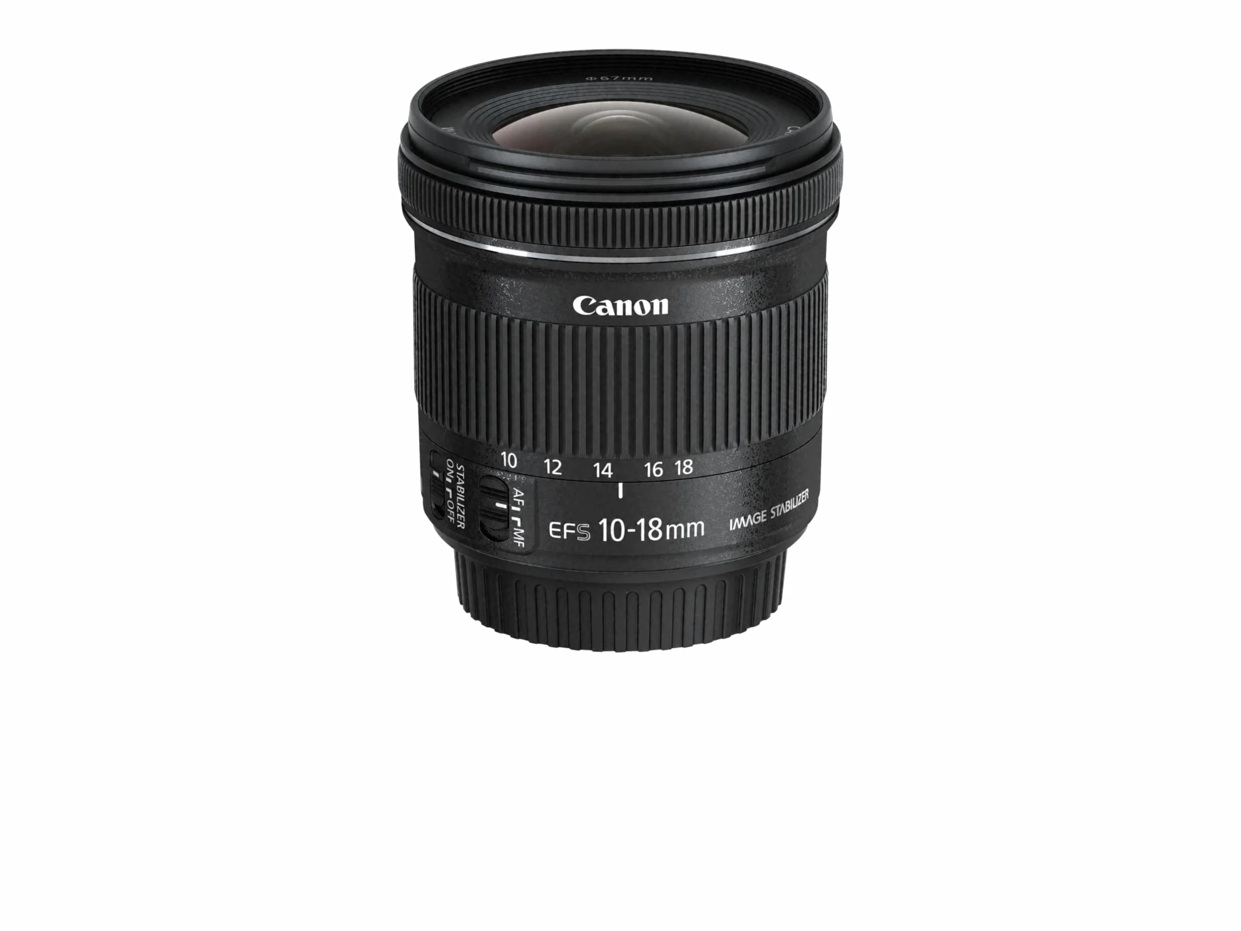 Canon Obiektyw zmiennoogniskowy 9519B005AA EF-S 10-18 mm F4.5-5.6 IS STM Ultra szerokokątny do EOS (gwint filtra 67 mm, stabilizator obrazu), czarny
