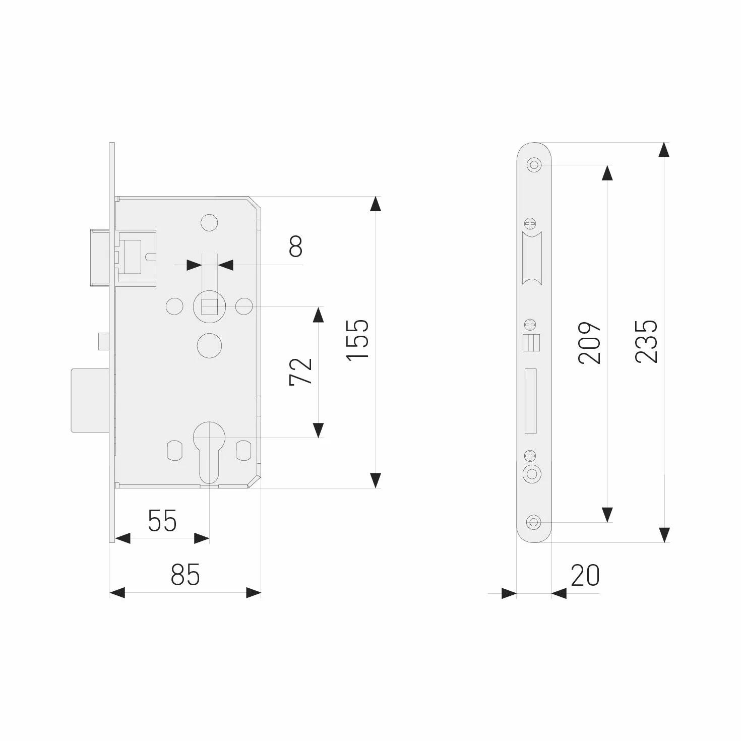 Abus TKZ40 Zamek Wpuszczany do Drzwi, Srebrny, 23.5 x 8.5 x 2 cm