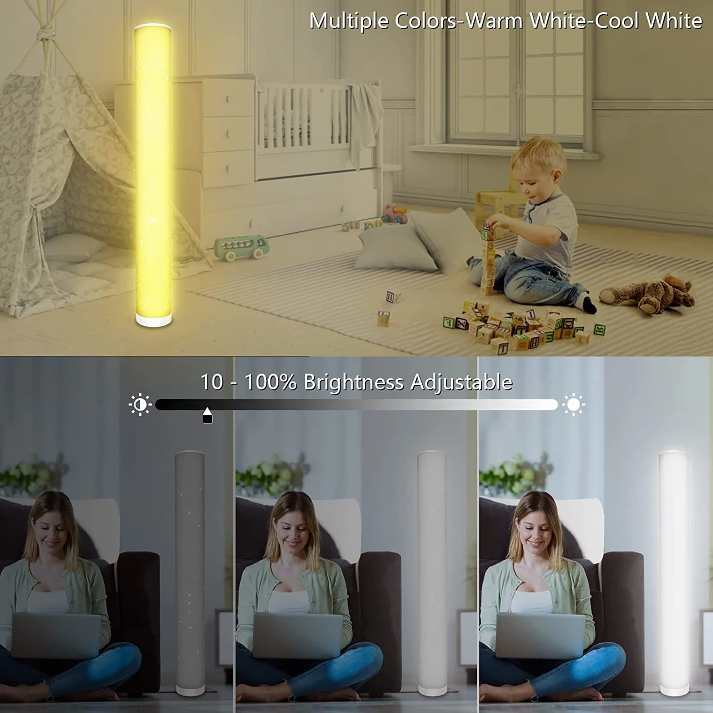 Lacasa Inteligentna Lamp Podłogowych LED, 2 Szt Narożna Lampa Światło Białe i Zmieniające Kolor RGB z Pilotem, Ściemniane Lampy Stojące na Kolumnach Lampy Nastrojowe do Salonu, 10W, Wysokość 104cm