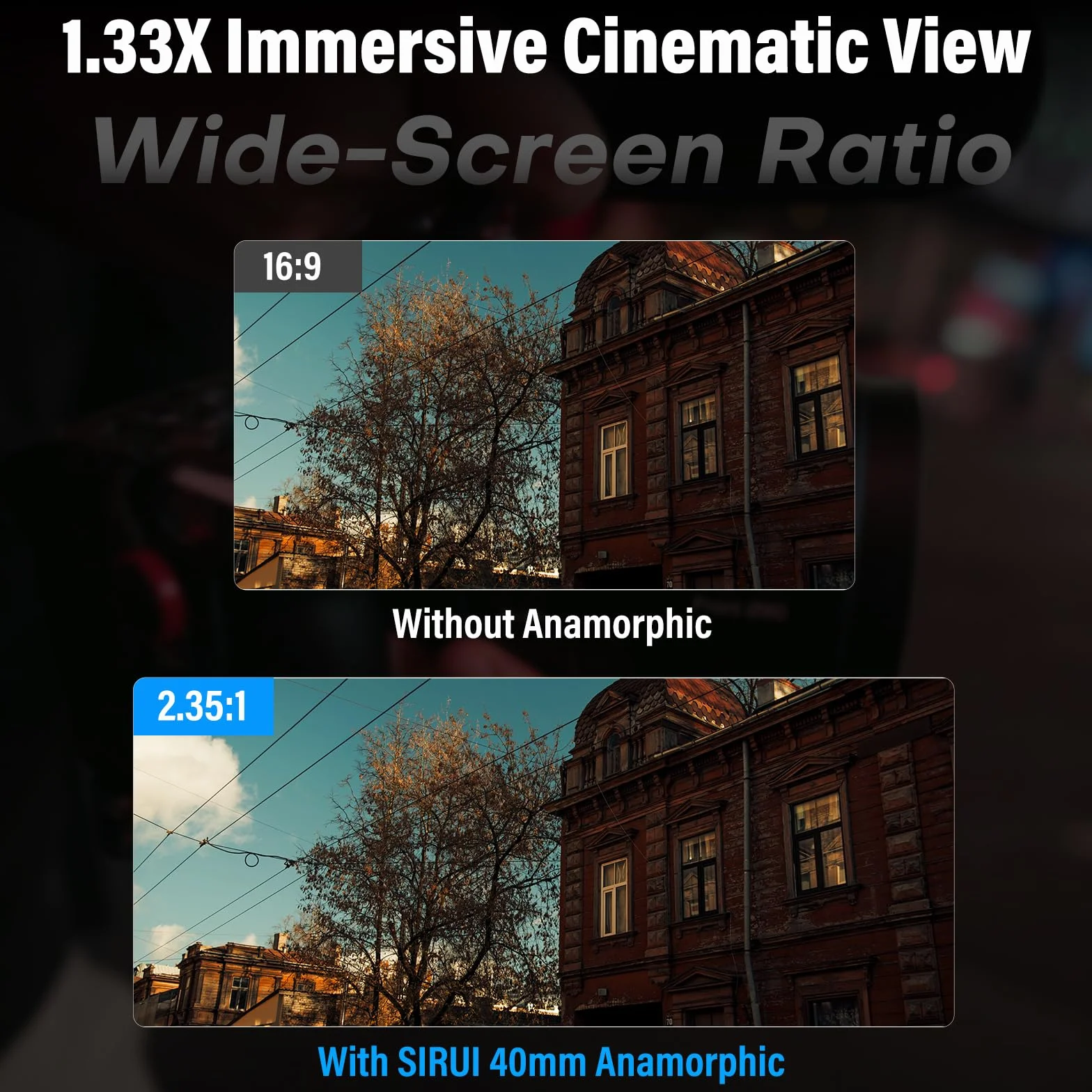 SIRUI Obiektyw anamorficzny 40 mm T1.8 1,33X, obiektyw autofokusa w formacie S35 do kamer z mocowaniem E, A6400, A6700, FX3/30, seria ZV-E, seria A7, A9/9II (mocowanie E, niebieski błysk)