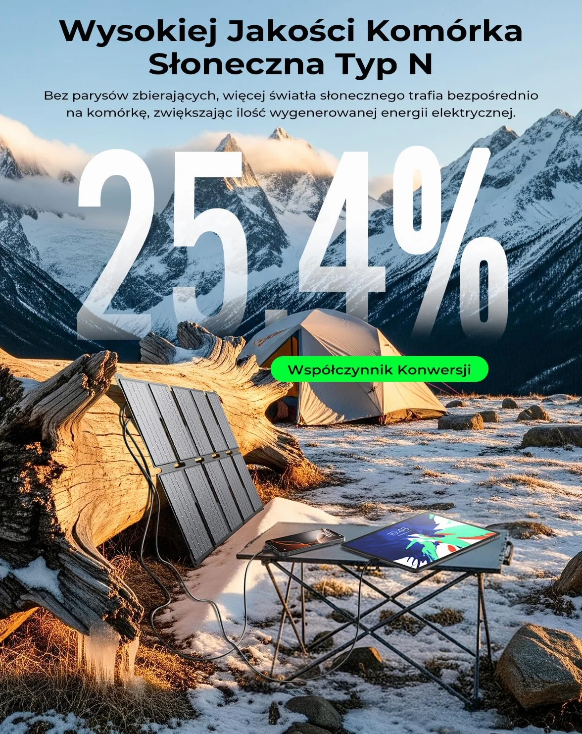 Przenośna Ładowarka Słoneczna BigBlue 35W PD 25W USB-C IP68 Składana do iPhone Android iPad