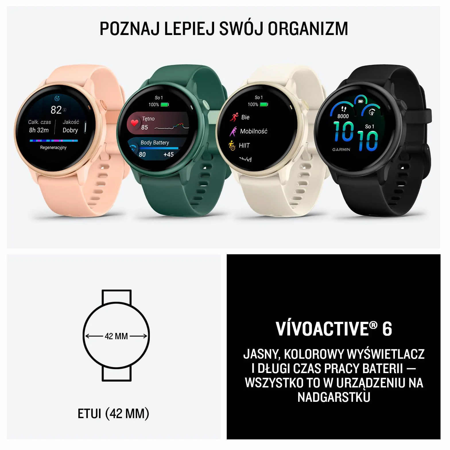 Garmin vívoactive 6 GPS Smartwatch, ekran AMOLED, 42 mm, złoty (Bone/Lunar Gold)