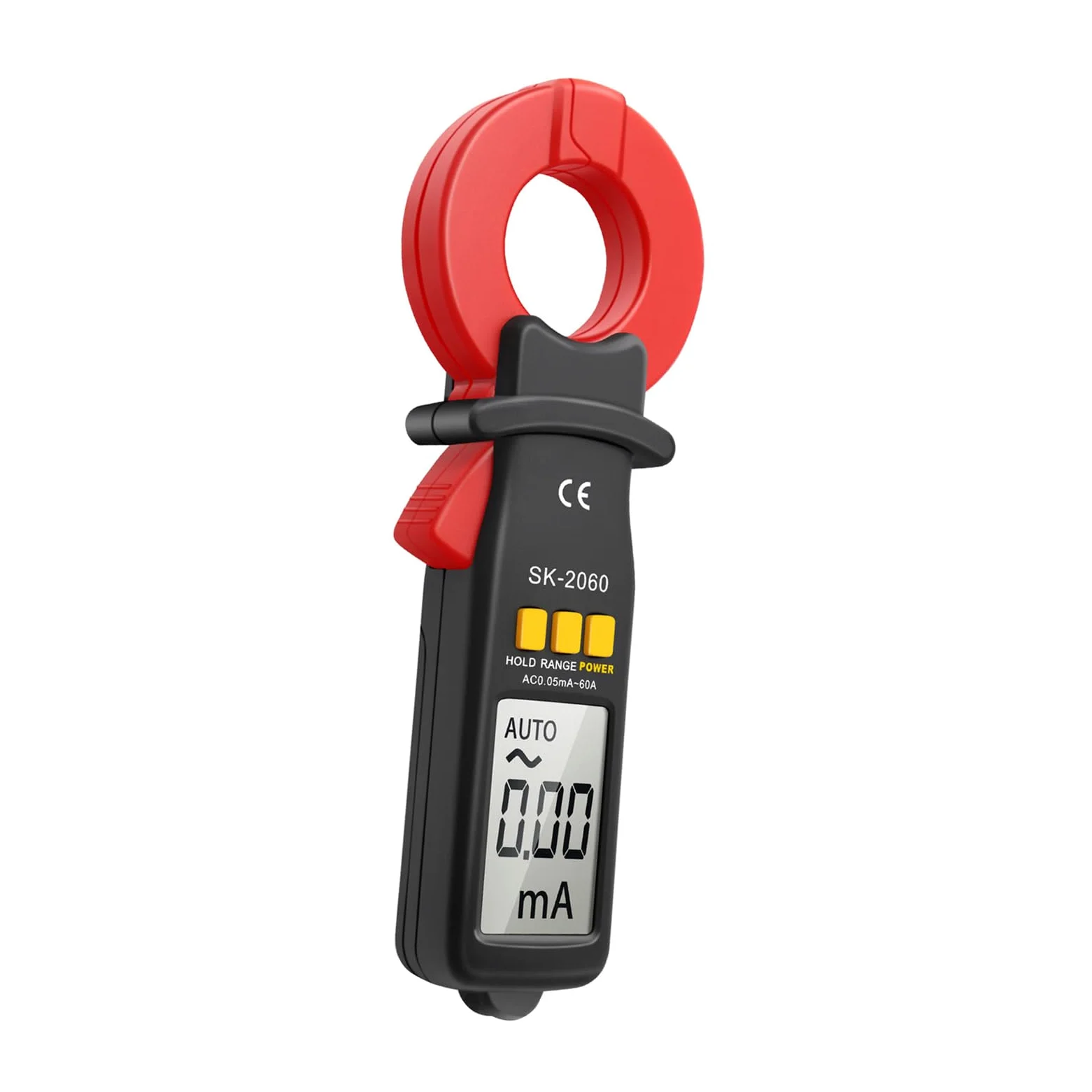 FTVOGUE Cyfrowy Miernik Cęgowy SK2060 Zakres 60A AC DC Tester Prądu Upływowego z Automatycznym Zatrzymaniem Zakresu 1999 zliczeń dla Elektryków Techników HVAC (SK-2060 AC 0,05 mA-60A)