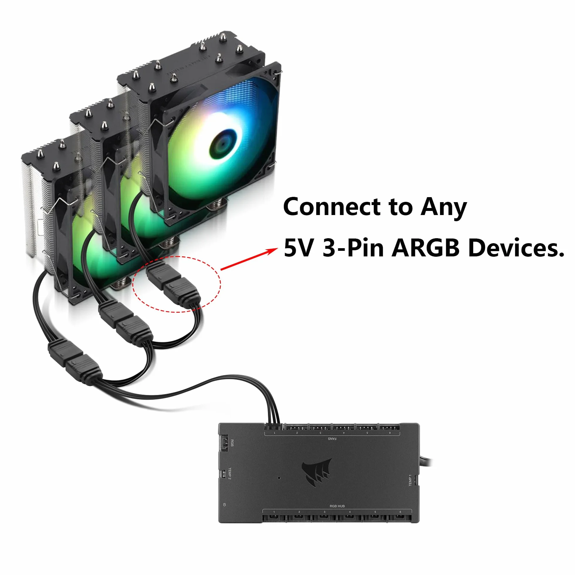 GINTOOYUN 2 x RGB Fan Splitter Cable 4-pinowy sterownik żeński do 3 5 V 3-pinowy konwerter RGB męski kabel 1 na 3 kable argb rozdzielacz do sterowania corext i inne (1 do 3)