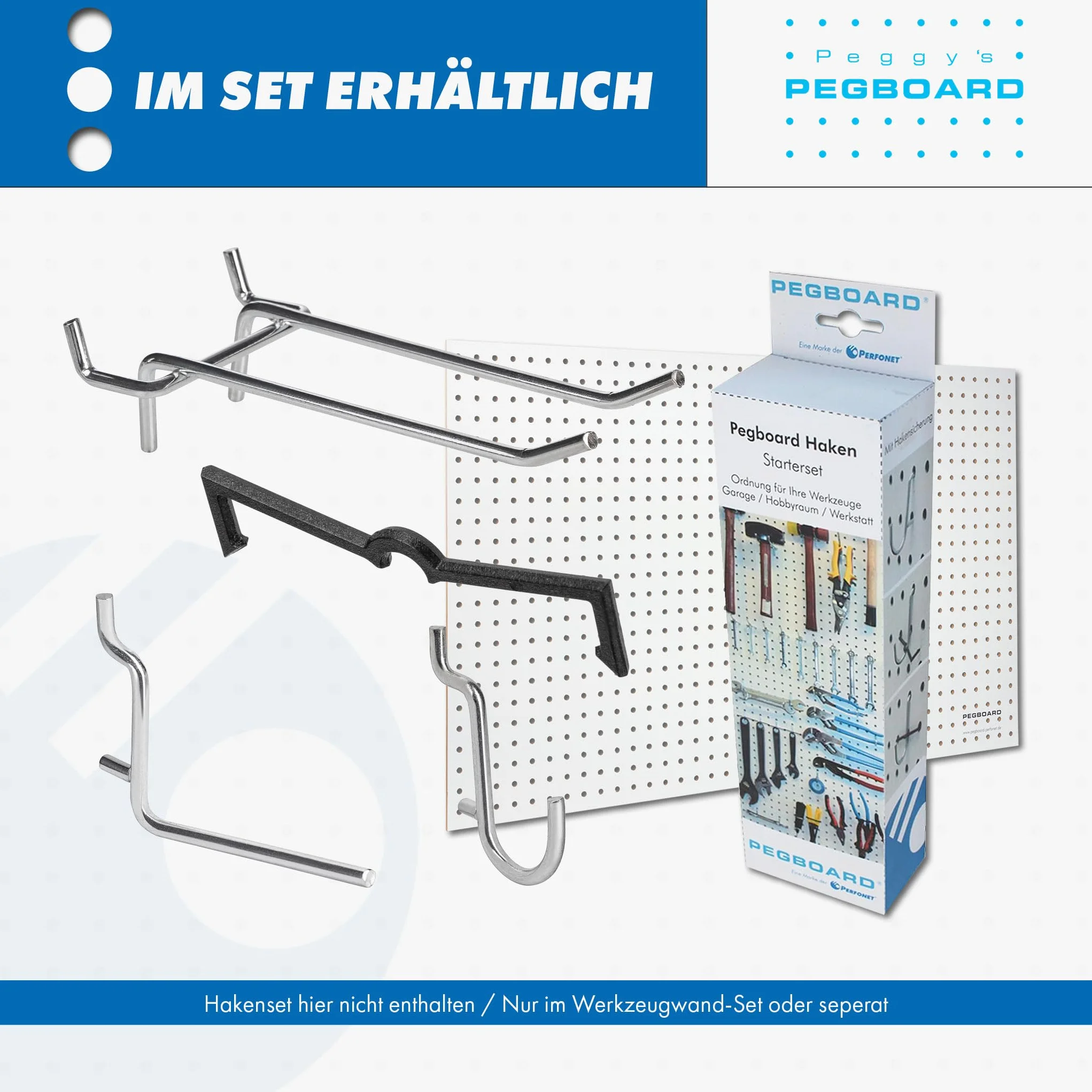 Pegboard MIDI 1 sztuka ściany narzędziowej z drewna (MDF) 100 x 60 x 0,5 cm – otwór Ø 7 mm odstęp między otworami 25,4 mm – lakierowana na biało – Made in Germany