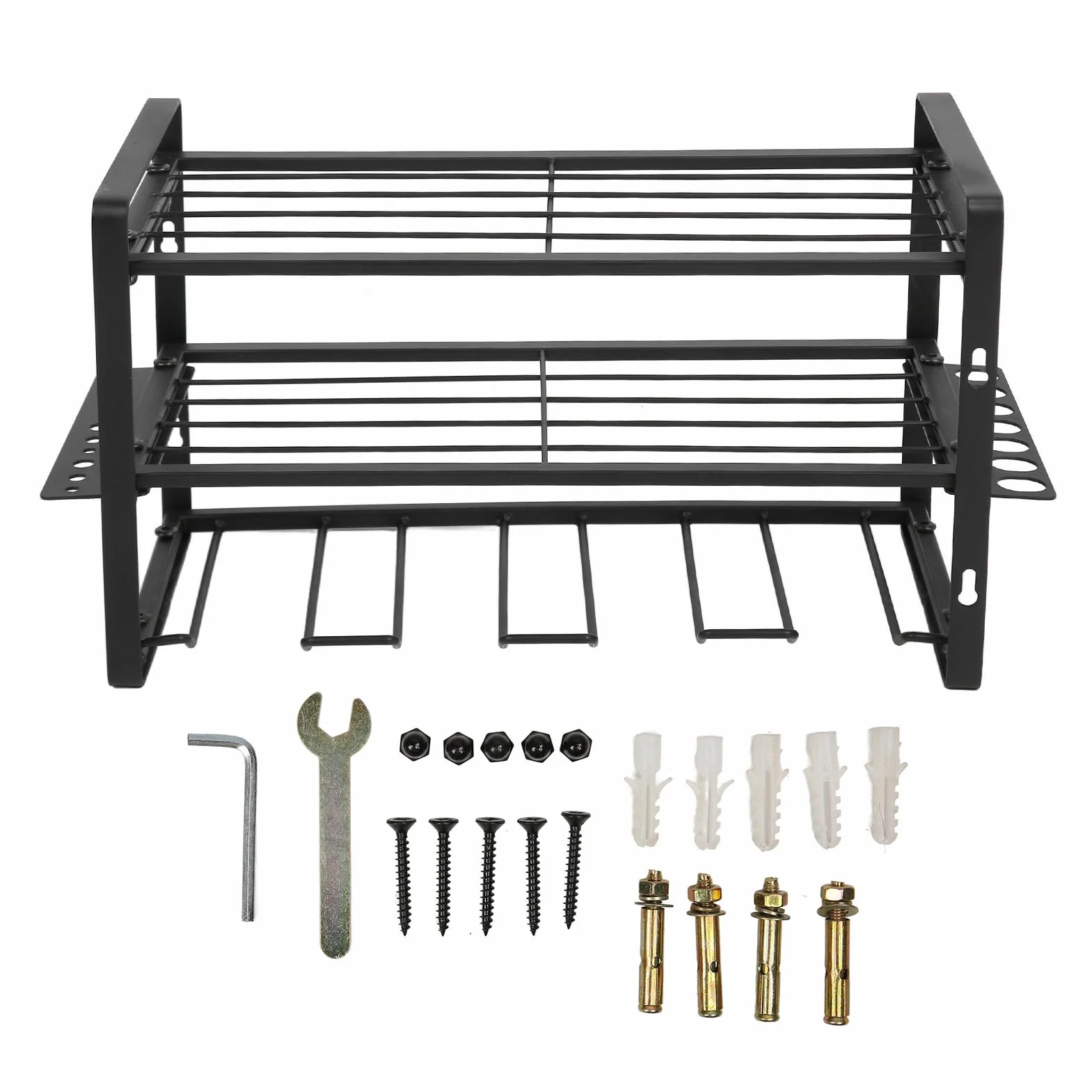 Organizer do wierteł stojak na narzędzia do montażu na ścianie Heavy Duty czarne żelazko półka do przechowywania o dużej pojemności do warsztatu garażowego 42x20x22cm