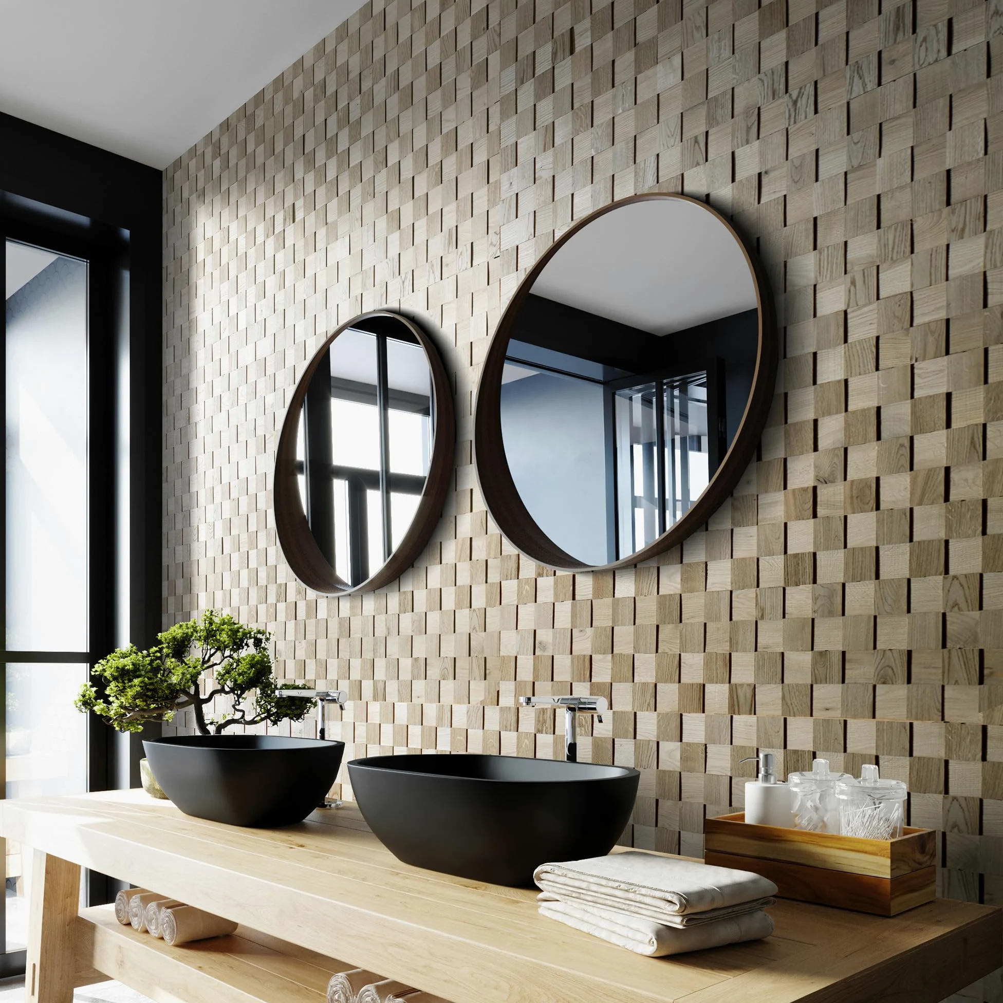 Drewniana okładzina ścienna o wyglądzie 3D, naturalny dąb, drewniane panele ścienne firmy Wooden Wall Design, model Chess (1 m²)