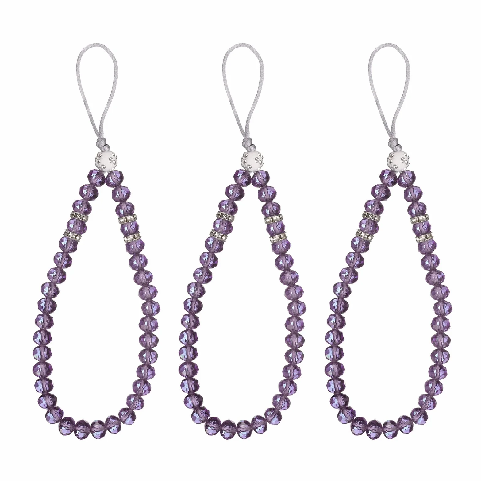 QUARKZMAN 3 sztuki Bling Crystal Lanyard, 18 mm (0,7"), pasek na nadgarstek do telefonu, brokat, kryształowe koraliki, smycz, do biura, na szyję, pasek na klucze (ciemny fioletowy)