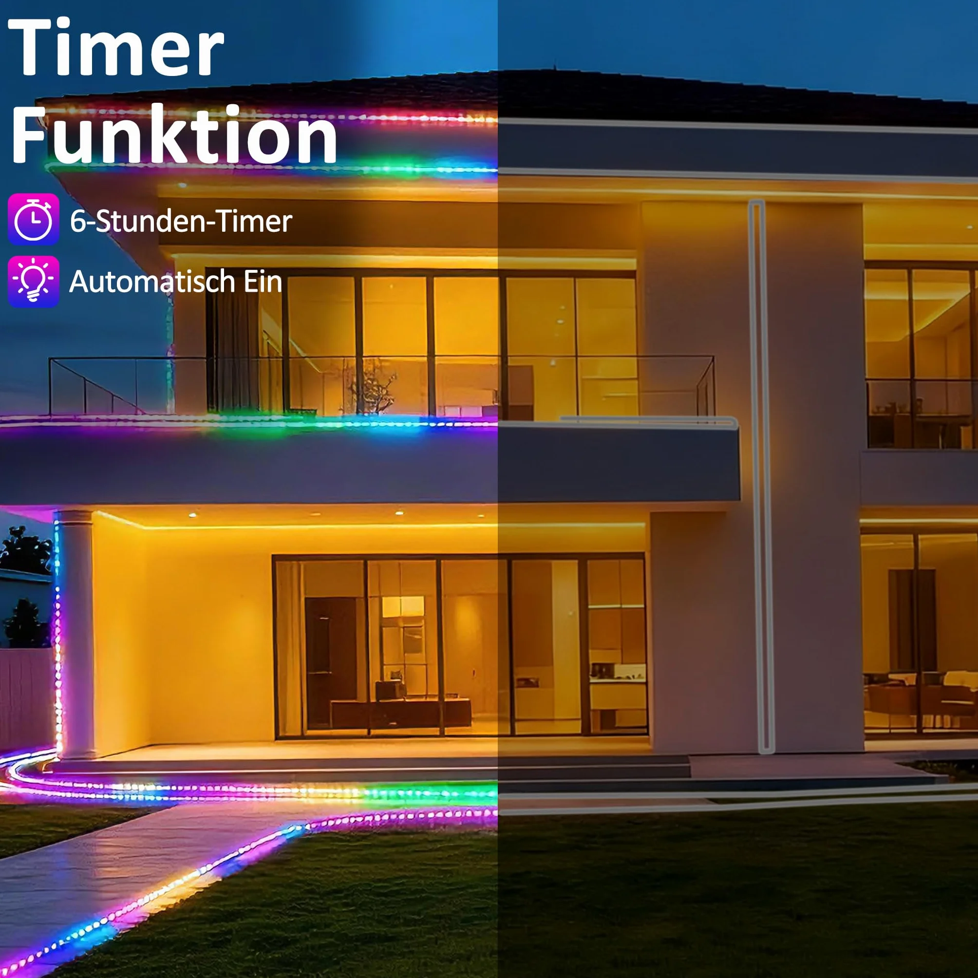 YRHome wąż świetlny LED, 100 m, 1000 diod LED, z wtyczką, do użytku na zewnątrz, z timerem, 8 trybów i możliwością regulacji jasności, IP44, wodoodporny, oświetlenie dekoracyjne RGB LED, do użytku