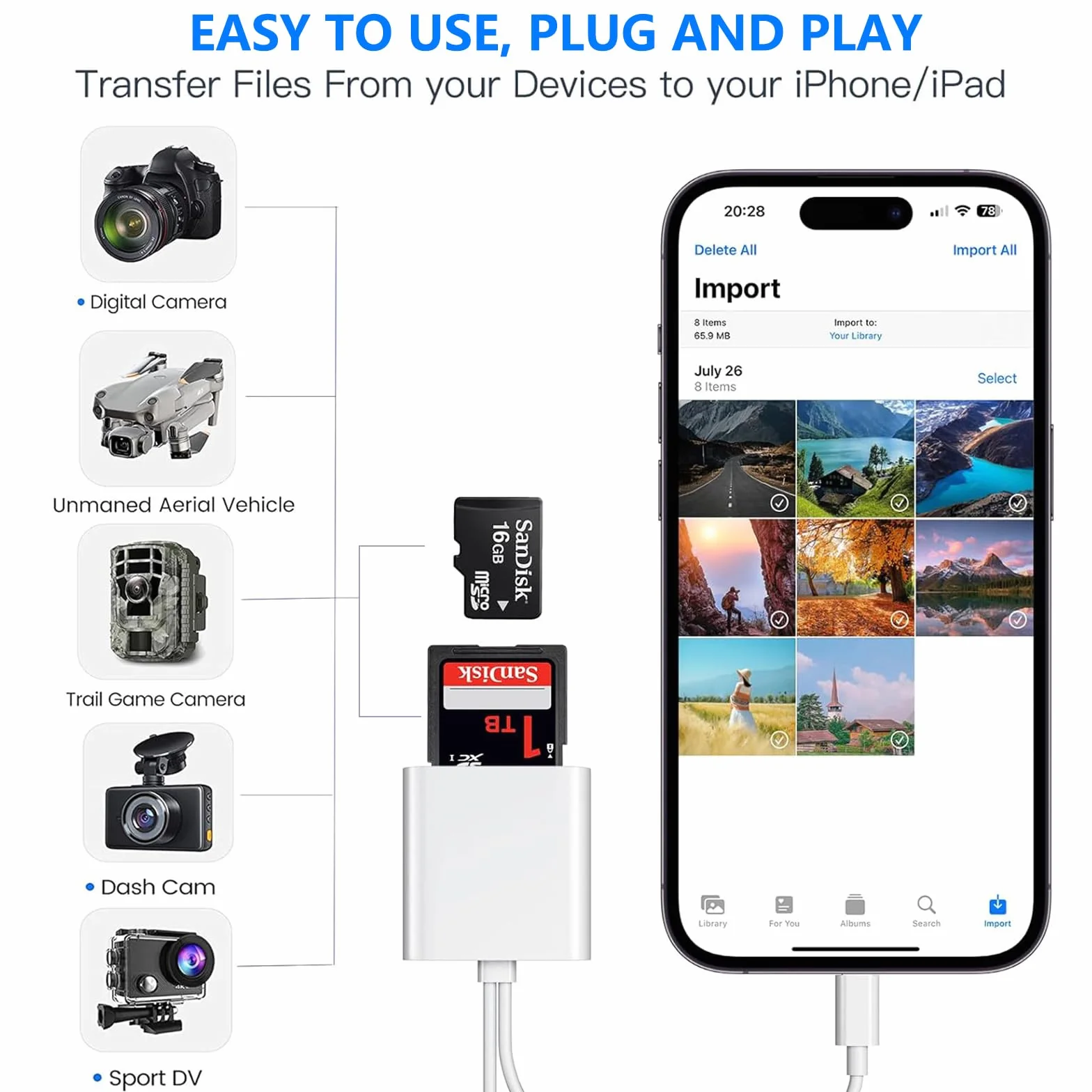 Apple MFi Czytnik kart SD iPhone Lightning Adapter SD