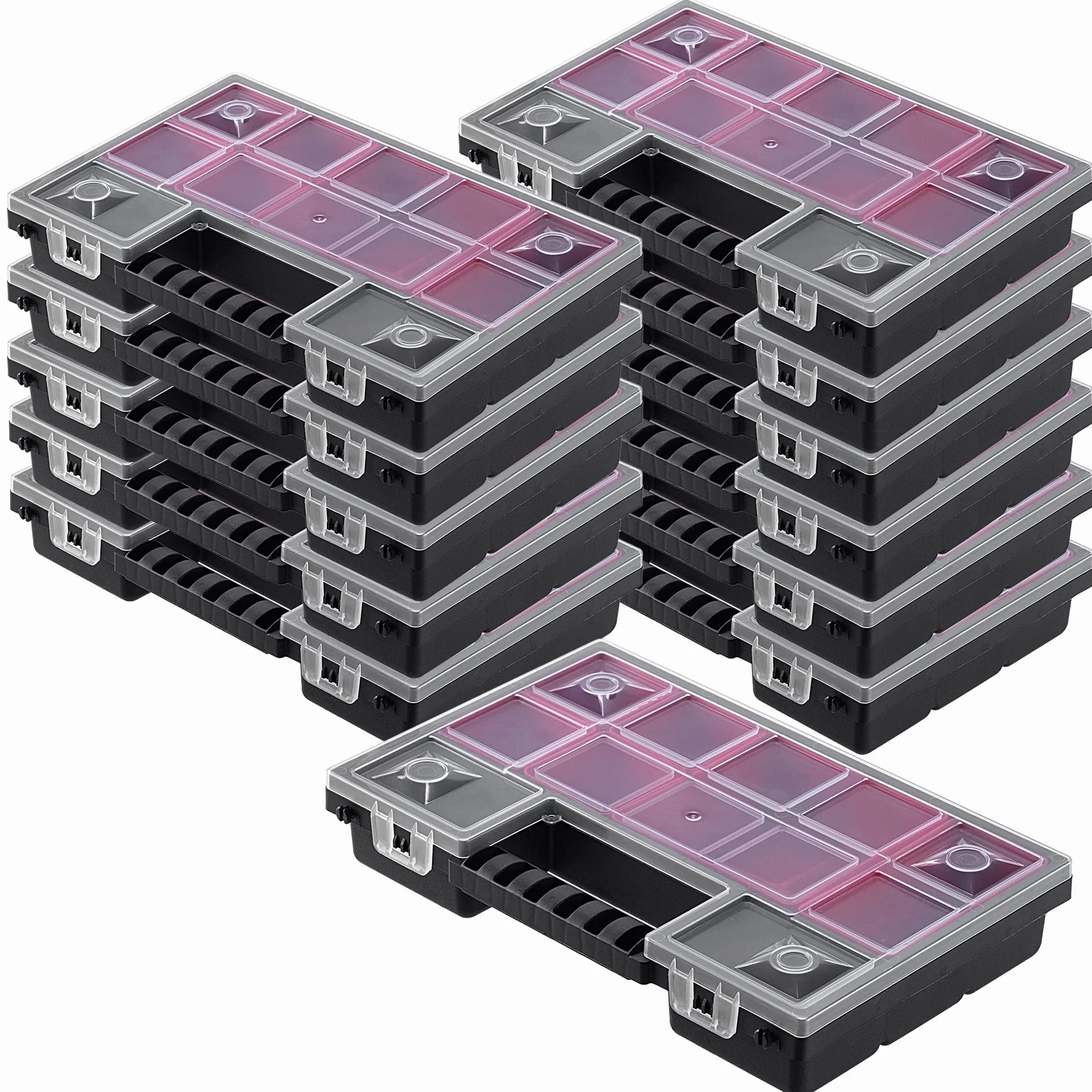 KADAX Organizer, skrzynka na narzędzia z tworzywa sztucznego, magazynek na małe części z przezroczystą pokrywką, magazynek na małe części w różnych rozmiarach, skrzynka asortymentowa (28 x 18 cm/12