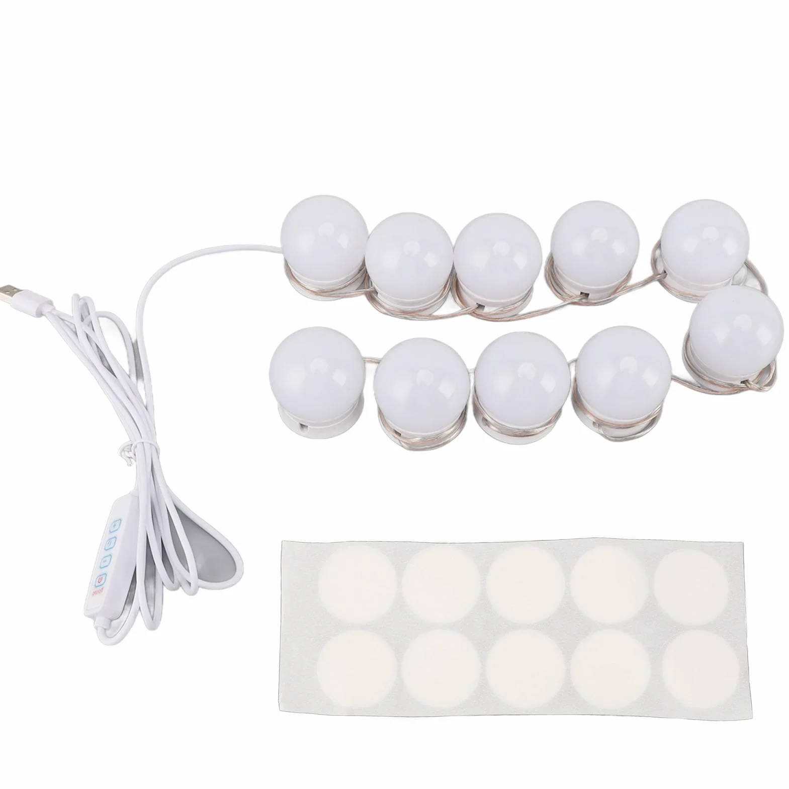 Lampki Toaletkowe LED z 10 ściemnialnymi żarówkami, Lampki Toaletkowe w Stylu Hollywoodzkim, Regulowane Białe i Jasne światła Lustrzane USB, Przyklejane do Makijażu, Garderoby,