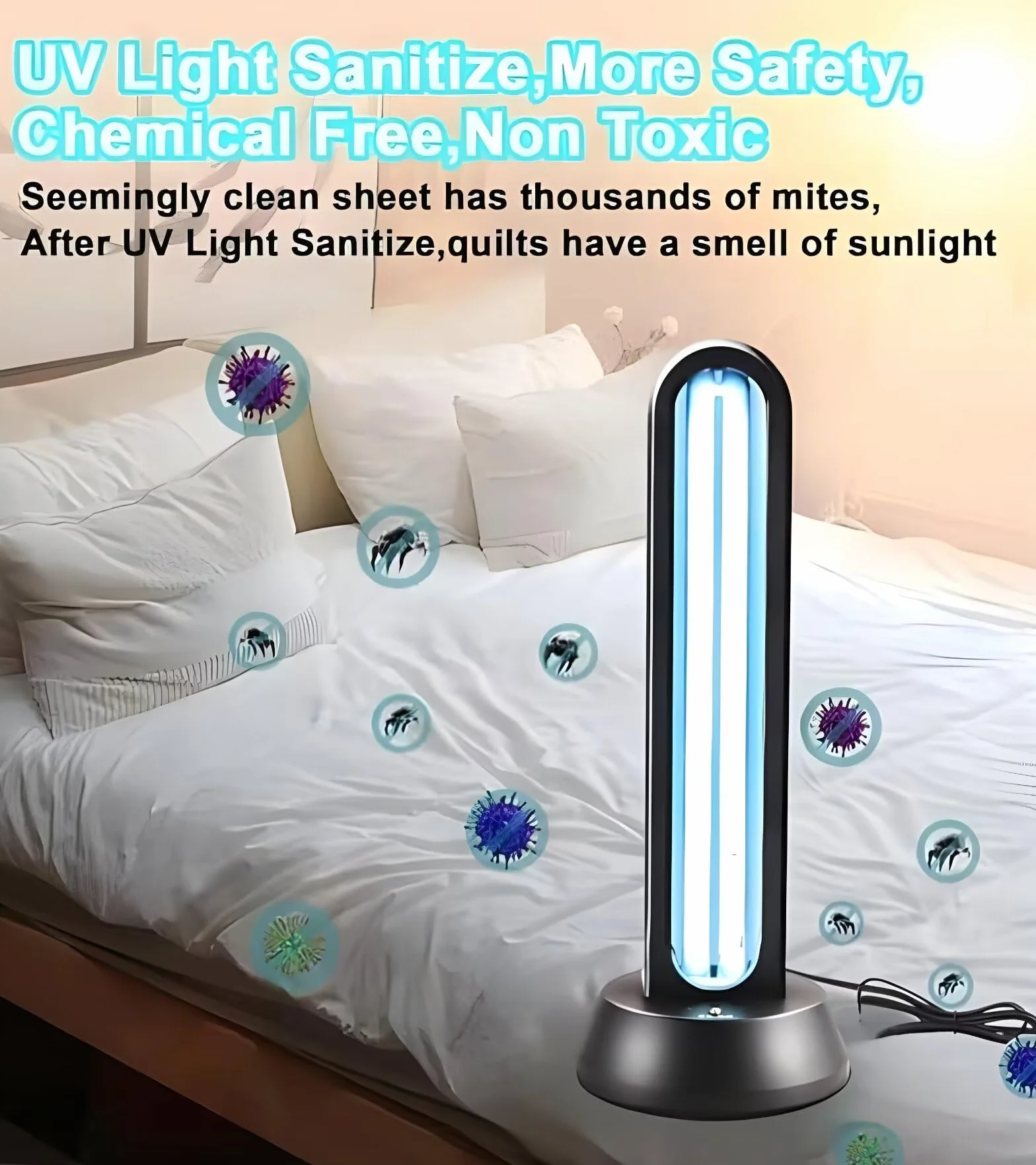 HYLR UVC lampa bakteriobójcza 65 W, pilot zdalnego sterowania, timer, sterylizator UV, sterylizator UV, sterylizator antybakteryjny, 99%, usuwa pleśń, grypę, bakterie, kurz, roztocza, zarazki