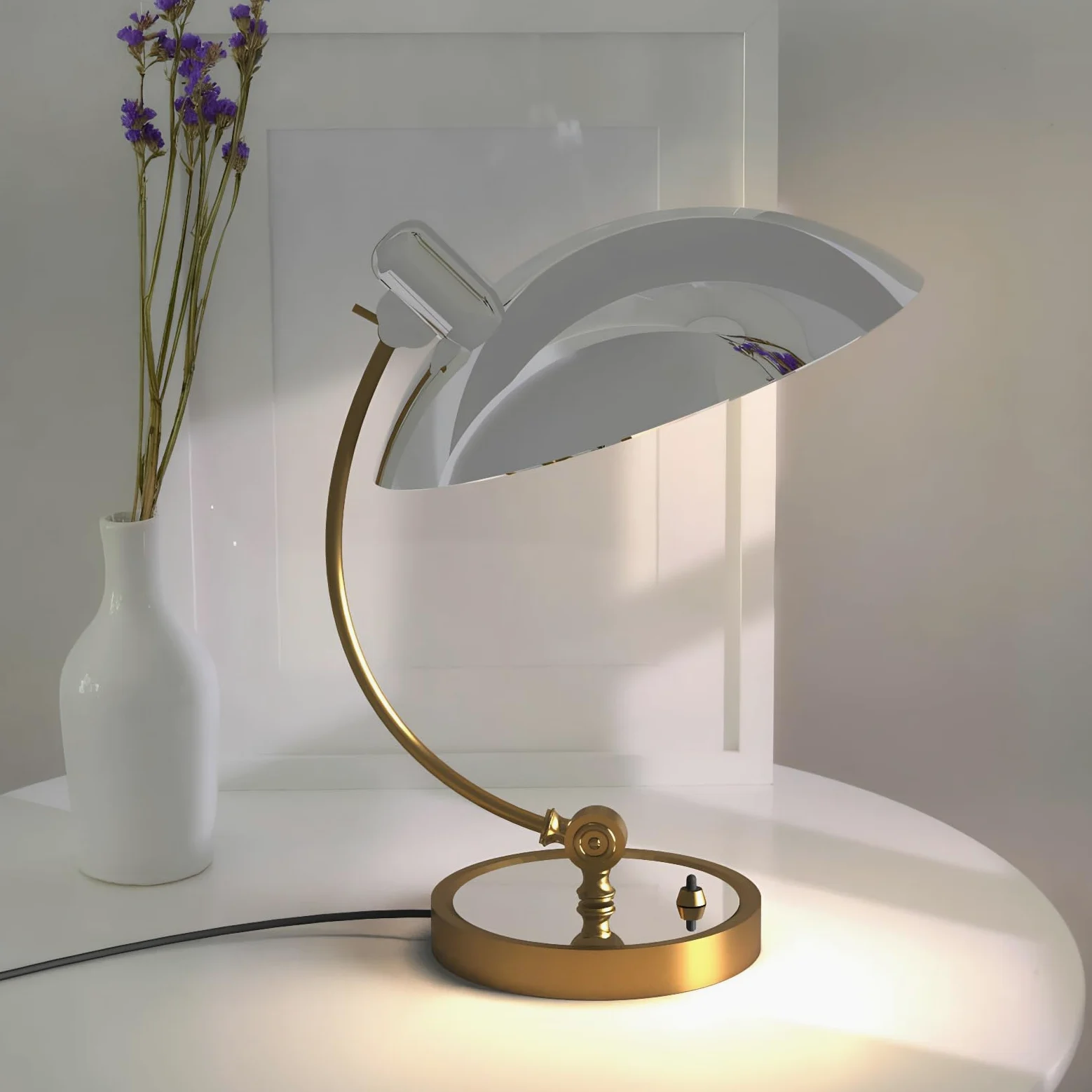 Designerska Lampa Stołowa Ulia w Stylu Nordyckim i Minimalistycznym, Nowoczesna Lampa Biurkowa z Aluminium z Regulowanym Kloszem E27, Elegancka Lampa Nocna do Sypialni, Salonu, Wymiary 330x430mm