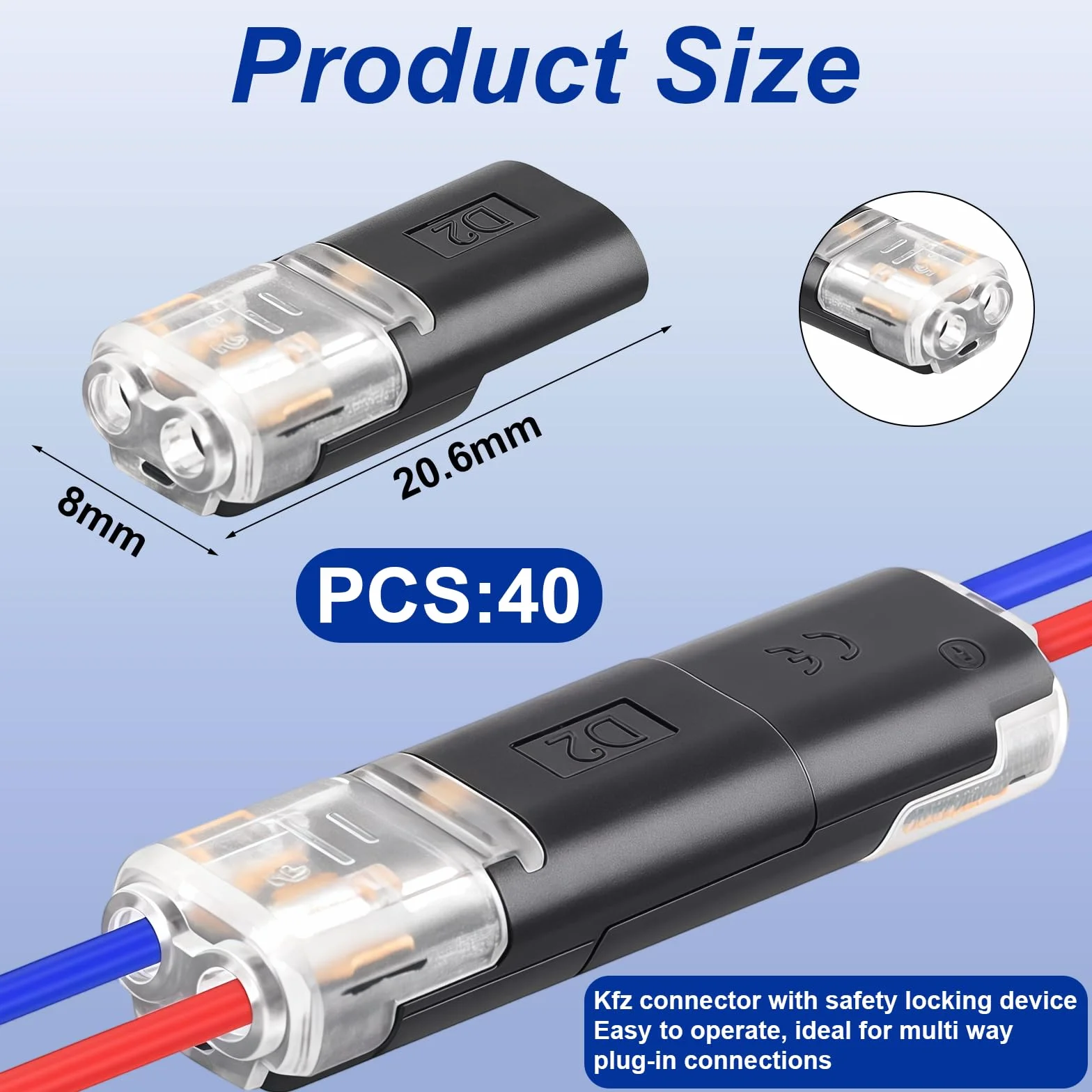 Wodoszczelne złącze kablowe 2-biegunowe 40 sztuk 12V 18-22 AWG do samochodu LED audio