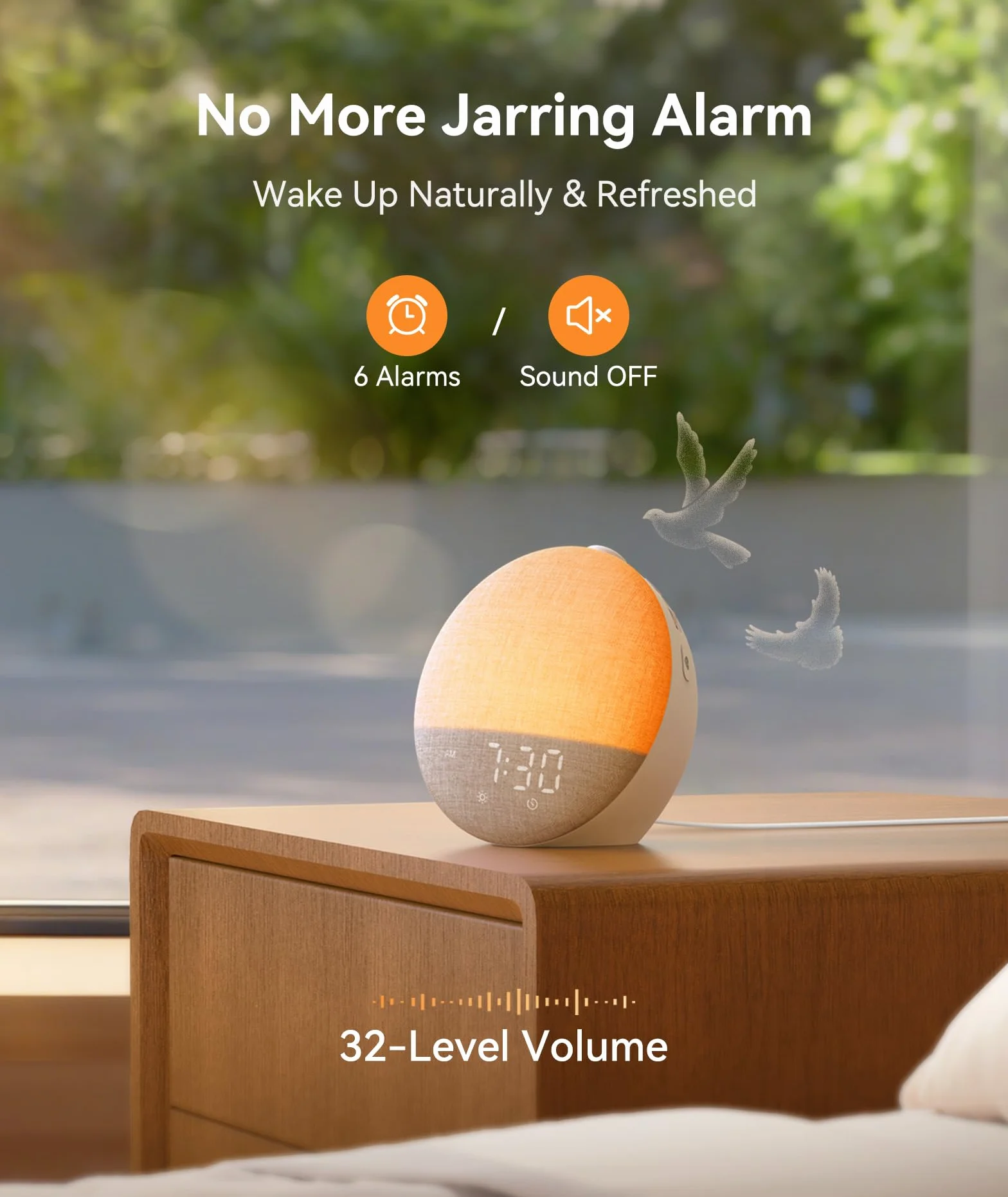 Dreamegg Sunrise Alarm Clock, Budzik o świcie, Maszyna Szum Biały 29 dźwięków, Ulubiony tryb, ściemniane światło i wyświetlacz, 32 tomy, 6 alarmów, 10 kolorów, Programator dla dzieci, Snooze